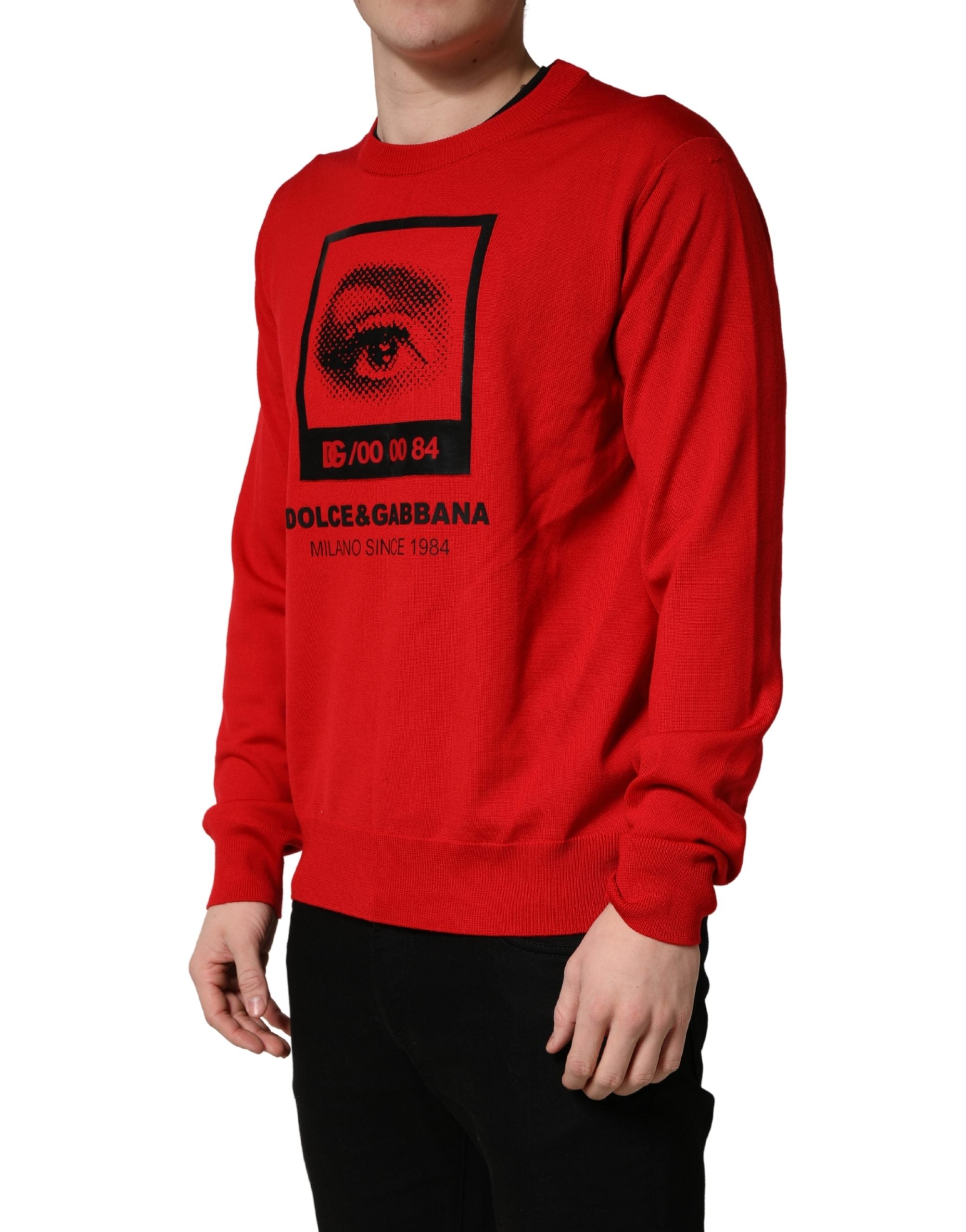 Dolce & Gabbana Red Eye Print Crew Neck Pullover Sweater