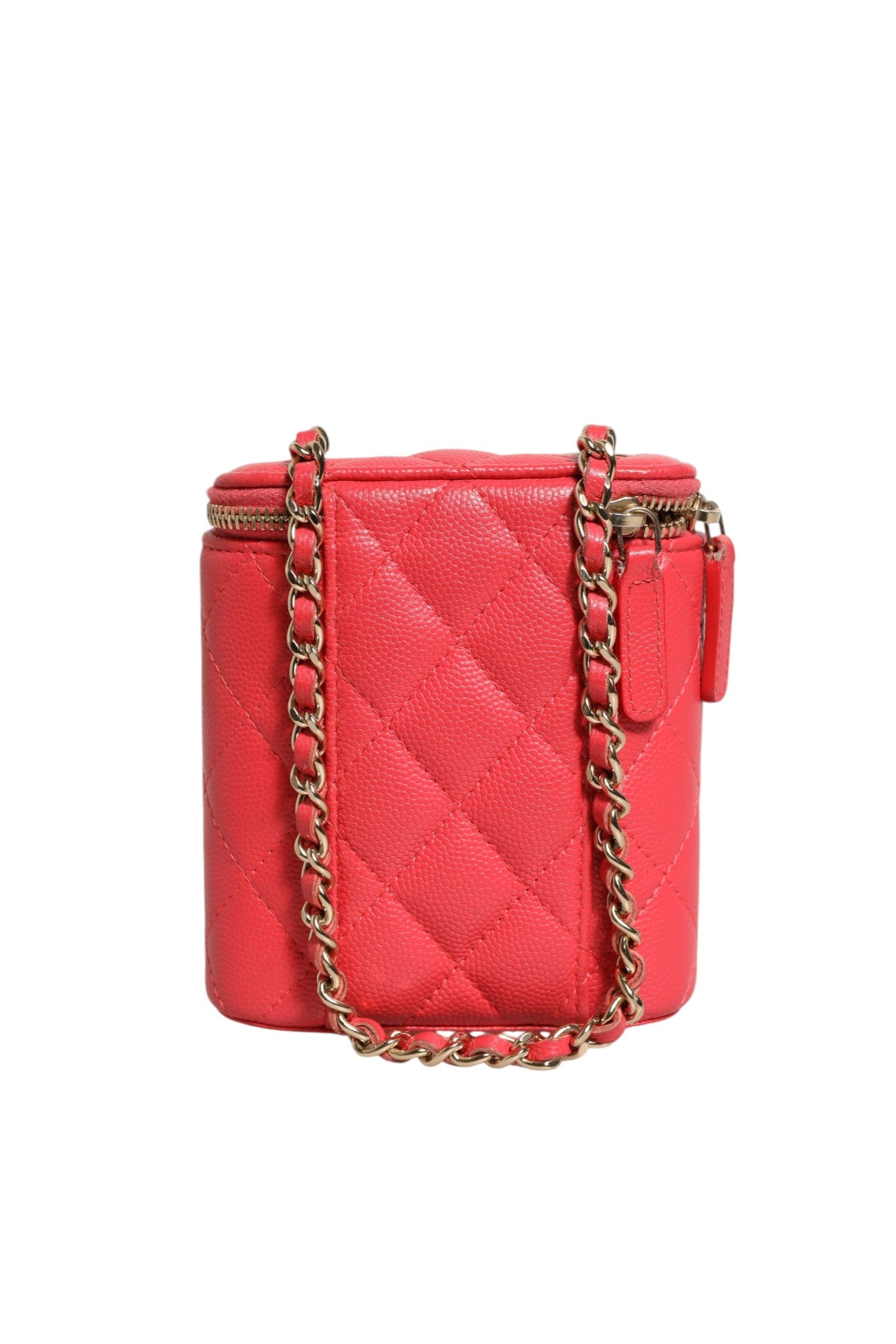 Pre-Owned Chanel Red Caviar Quilted Small Vertical Coco Beauty Vanity Case with Chain Red Women's B+ (Good — light signs of wear)