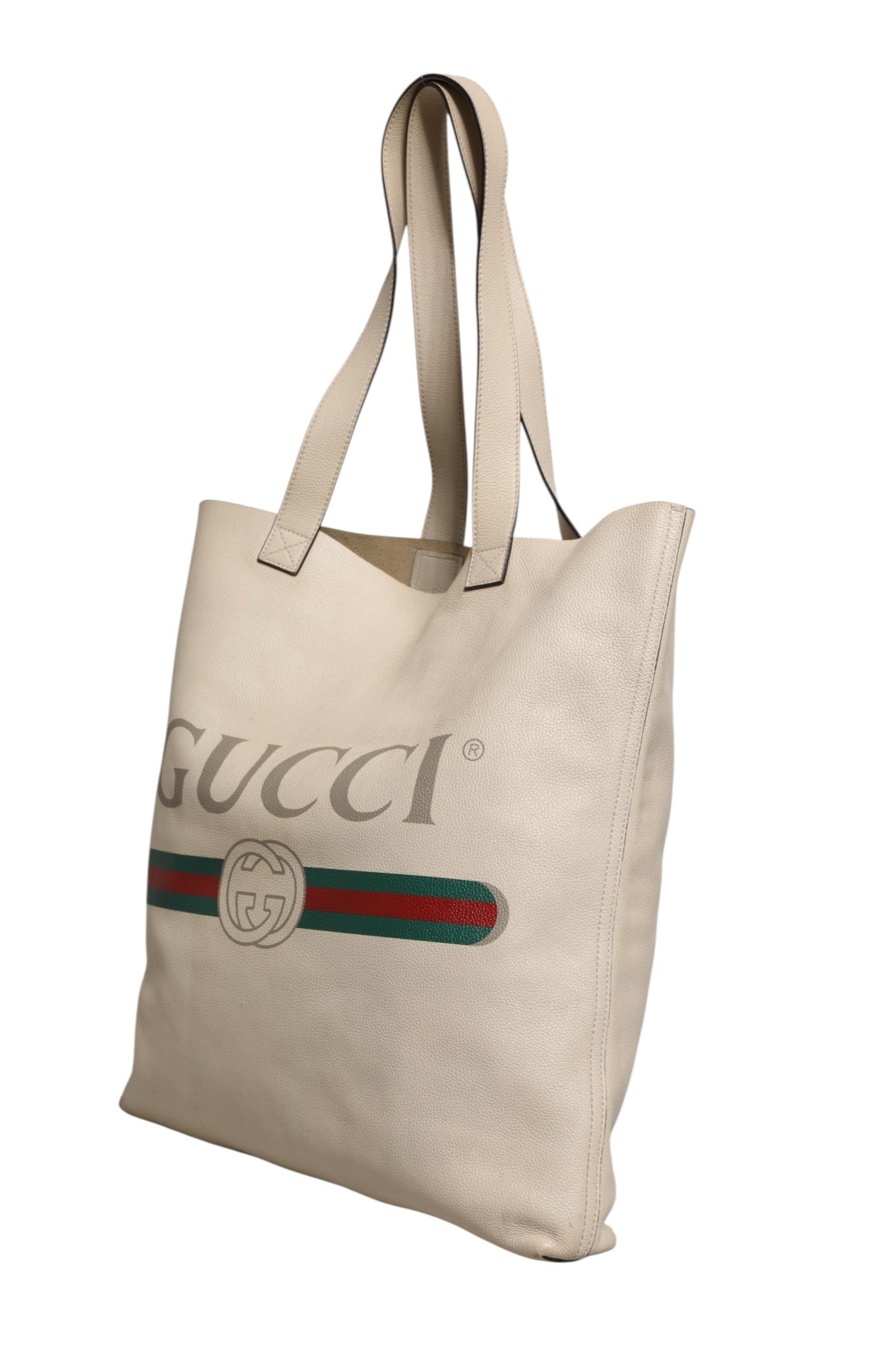 Pre-Owned Gucci White Web Sherry Logo Print Tote Bag Beige Women's B+ (Good — light signs of wear)