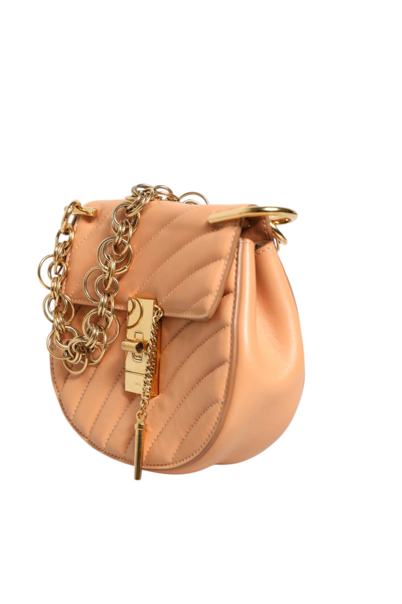 Pre-Owned Chloé Quilted Calfskin Leather Drew Bijou Shoulder Bag Beige Women's AB (Very Good — between Lightly Used and Used)
