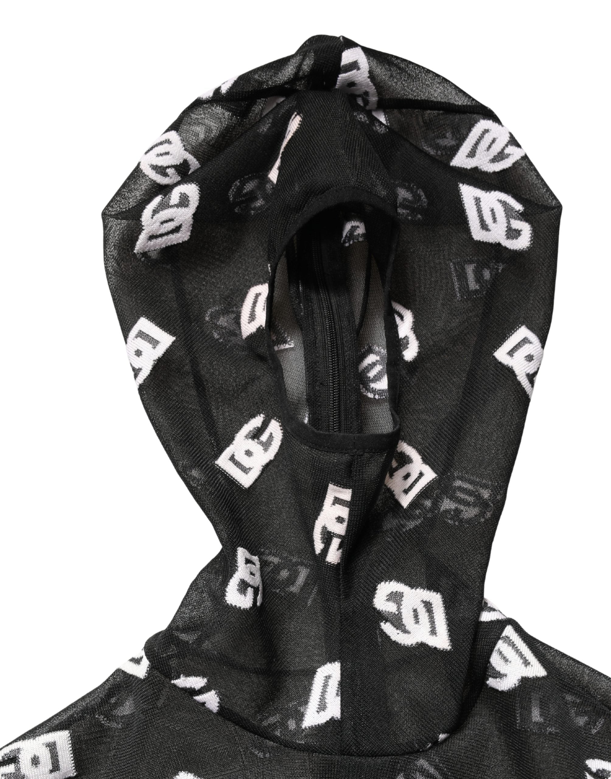 Dolce & Gabbana Black White Logo Print Hooded Jumpsuit Dress
