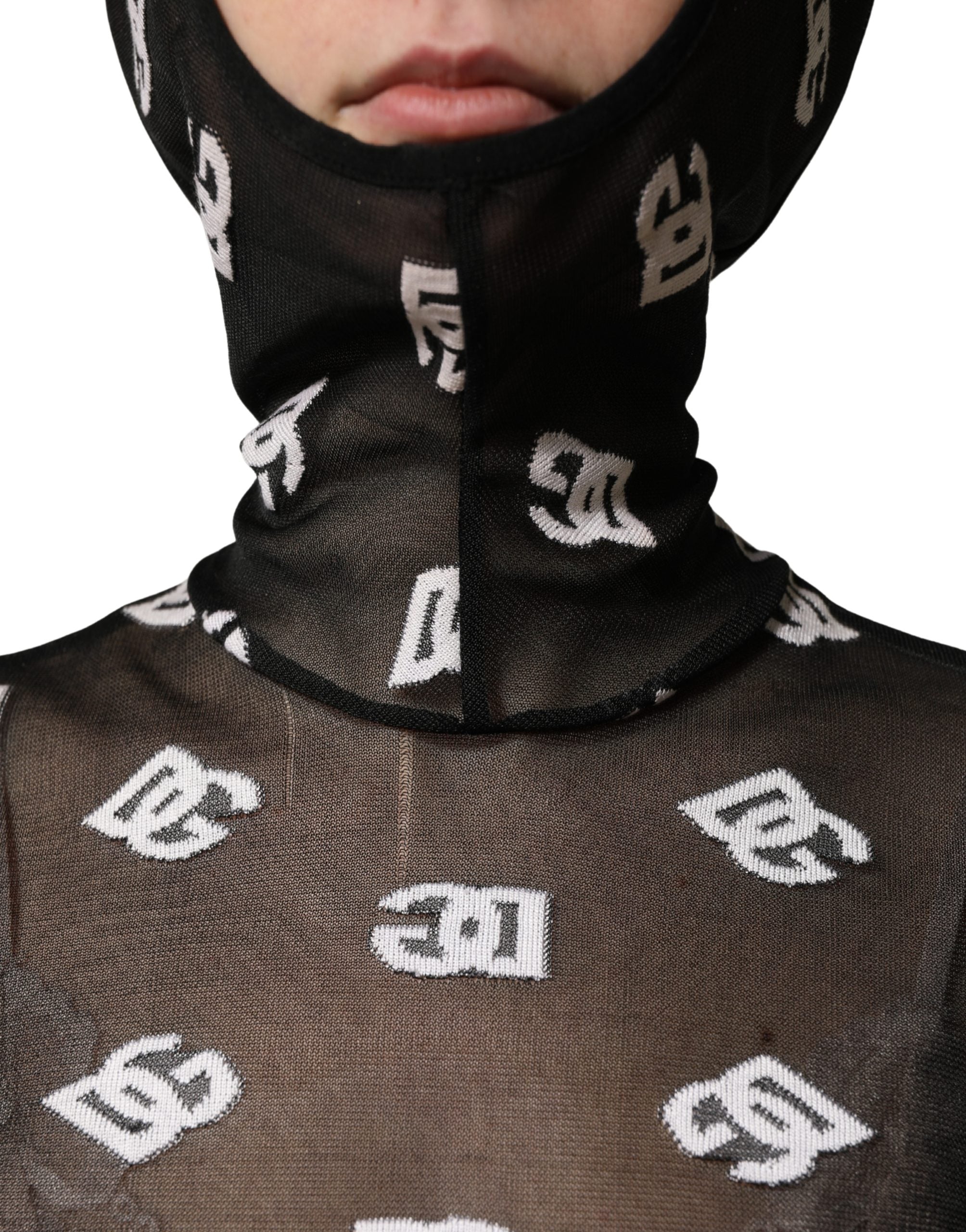 Dolce & Gabbana Black White Logo Print Hooded Jumpsuit Dress