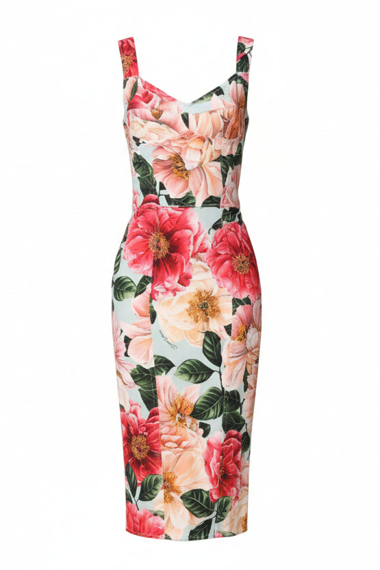 Dolce & Gabbana Multicolor Floral Print Viscose Sheath Dress