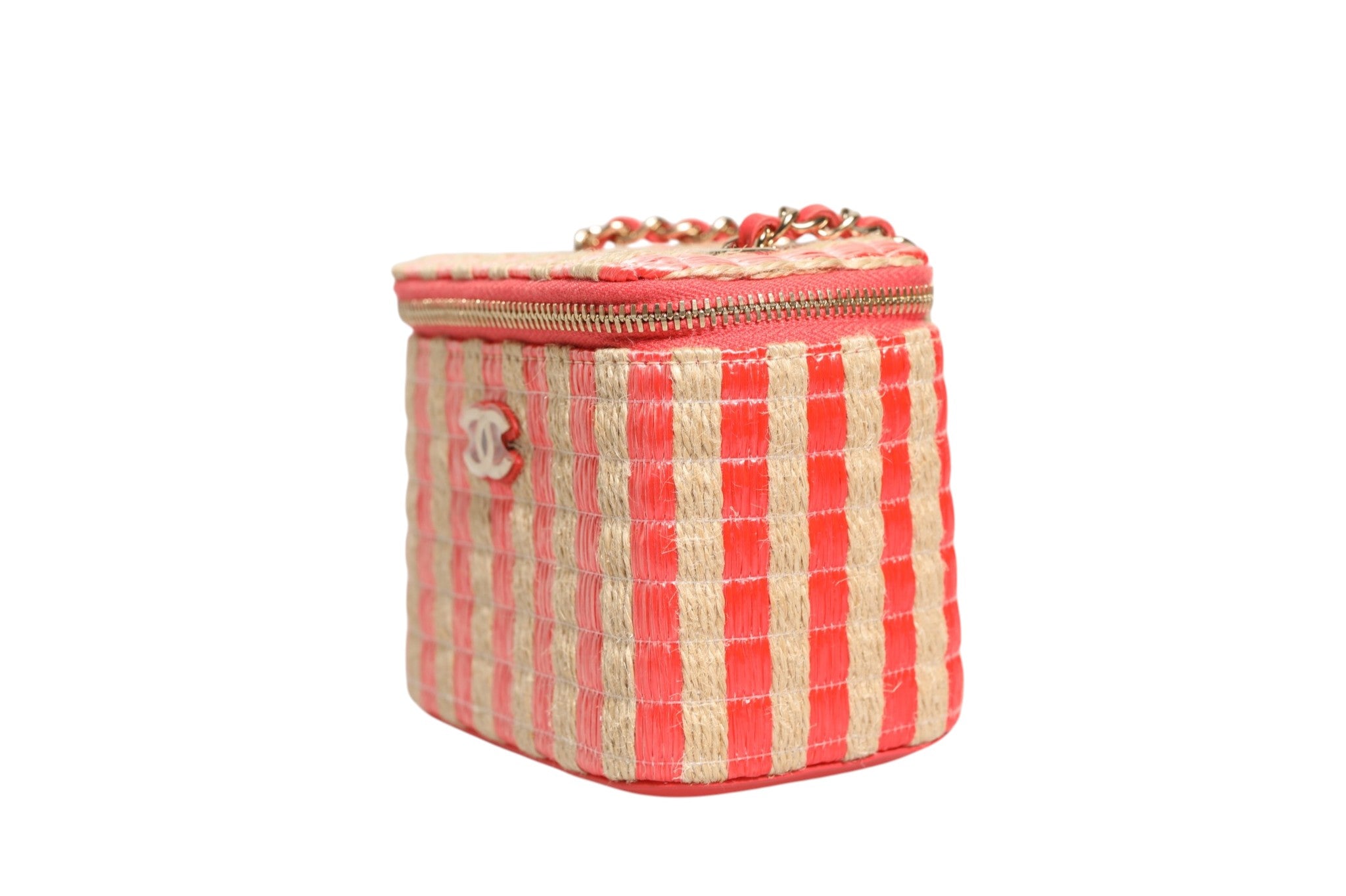 Pre-Owned Chanel Raffia Jute Striped Mini Vanity Case Beige, Orange Women's A (Excellent — Like New)