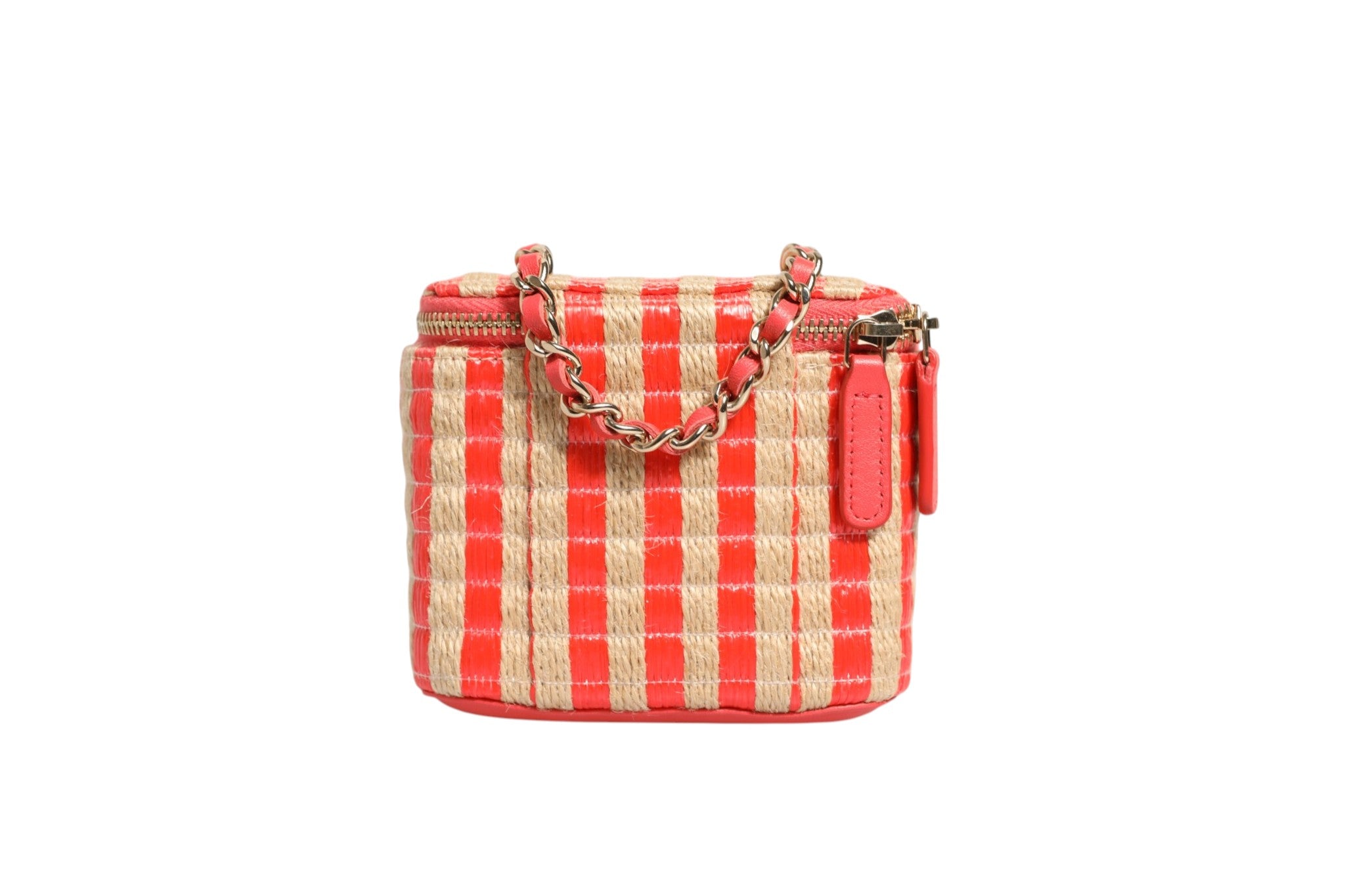 Pre-Owned Chanel Raffia Jute Striped Mini Vanity Case Beige, Orange Women's A (Excellent — Like New)