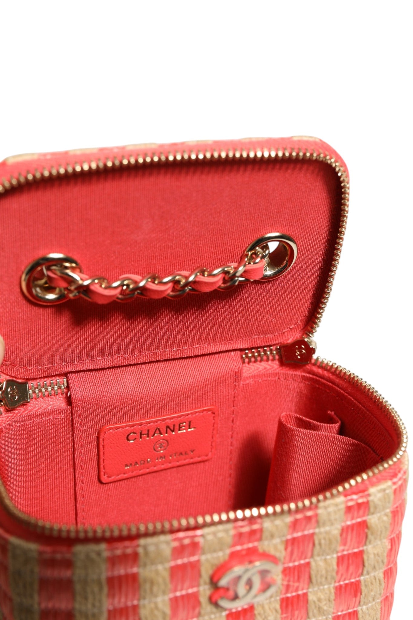 Pre-Owned Chanel Raffia Jute Striped Mini Vanity Case Beige, Orange Women's A (Excellent — Like New)