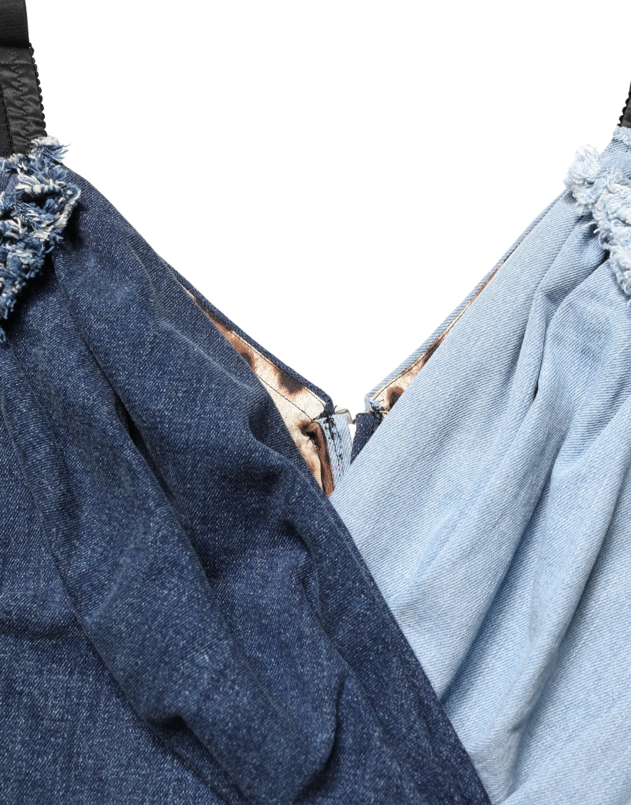 Dolce & Gabbana Blue Cotton Patchwork Denim Mini Sheath Dress