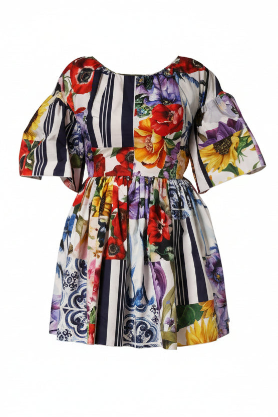 Dolce & Gabbana Multicolor Patchwork Cotton Poplin Mini Dress