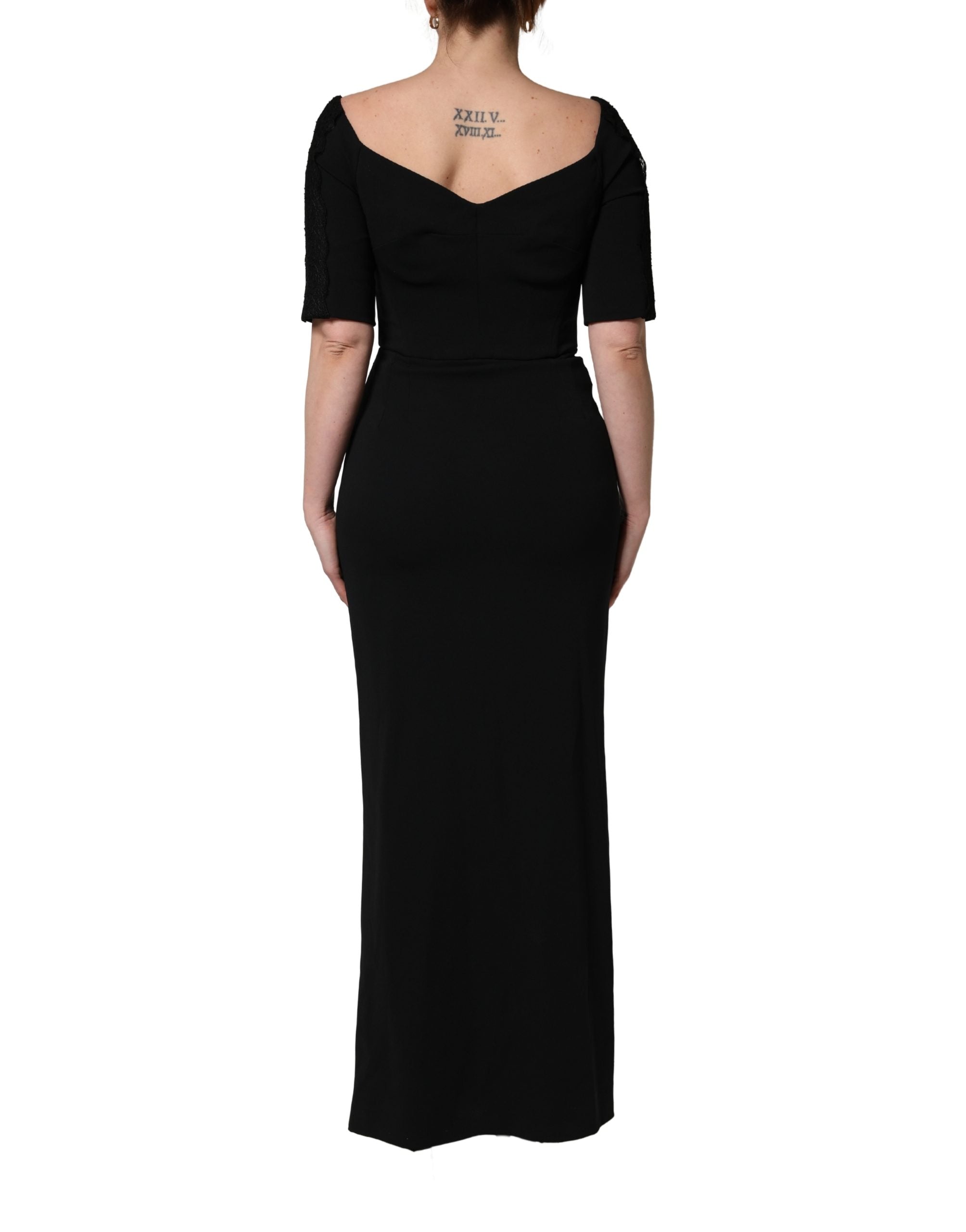 Dolce & Gabbana Black Silk Button Bodice Sheath Maxi Dress