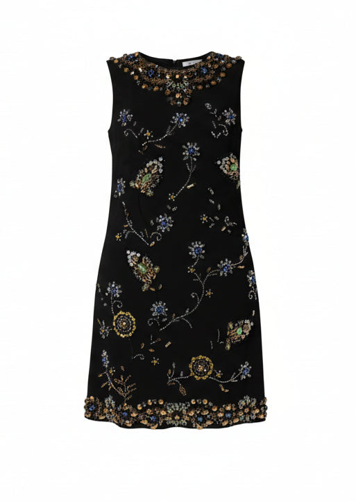 Dolce & Gabbana Black Sleeveless Floral Bead Embellishments Dress
