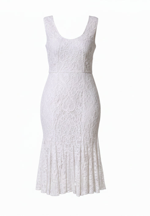 Dolce & Gabbana White Floral Lace Sleeveless Midi Dress