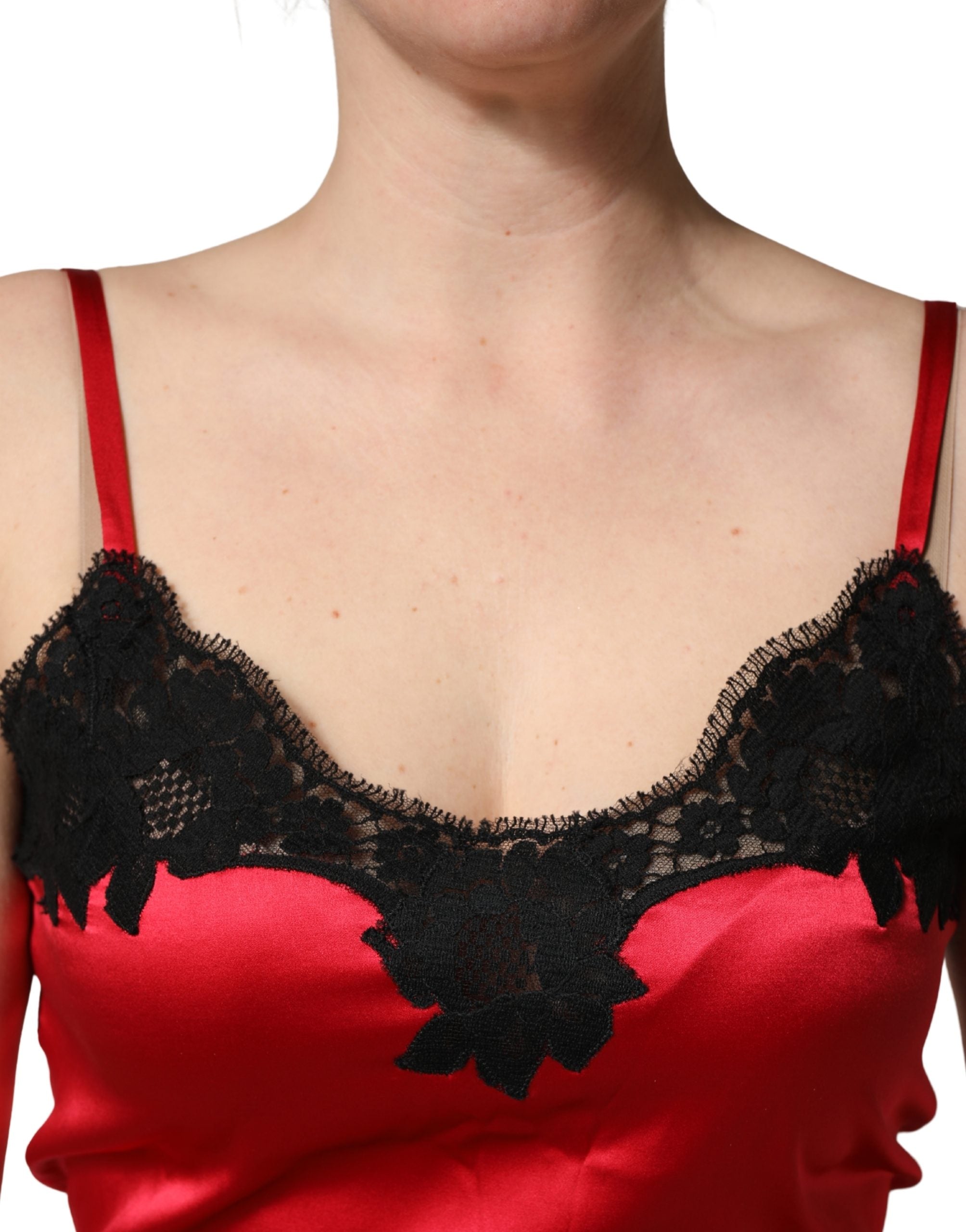 Dolce & Gabbana Red Silk Lace Trim Camisole Sleeveless Tank Top