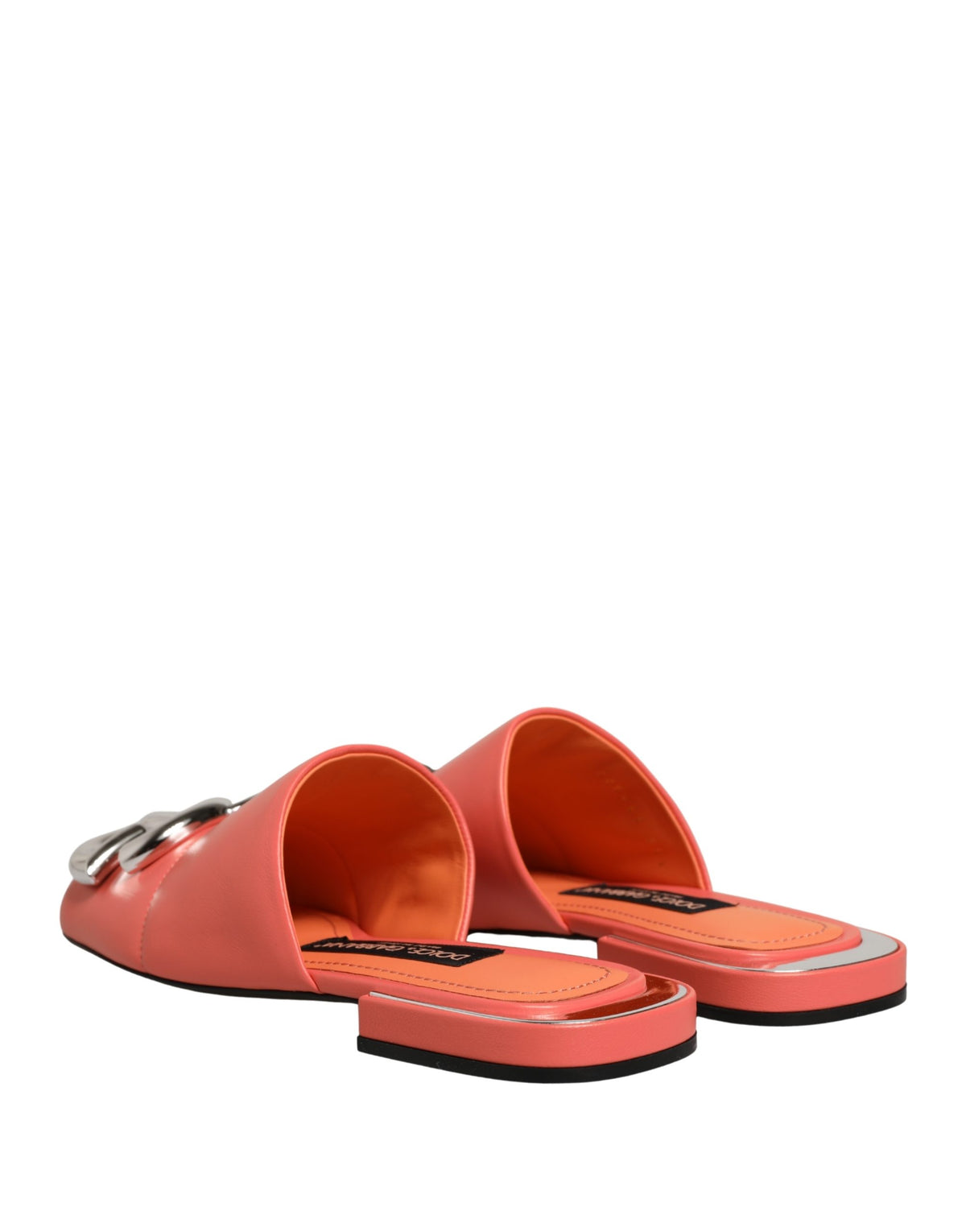 New Dolce & Gabbana Orange DG Logo Leather Flats Sandals Shoes