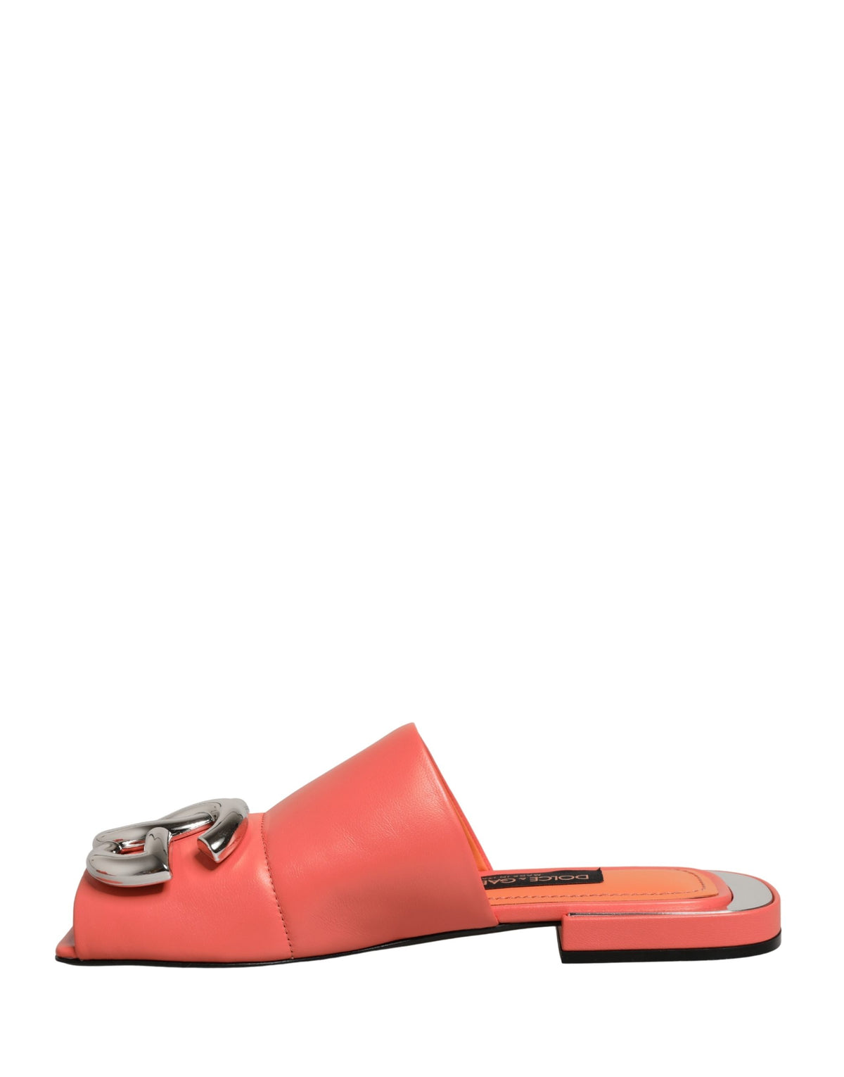 New Dolce & Gabbana Orange DG Logo Leather Flats Sandals Shoes