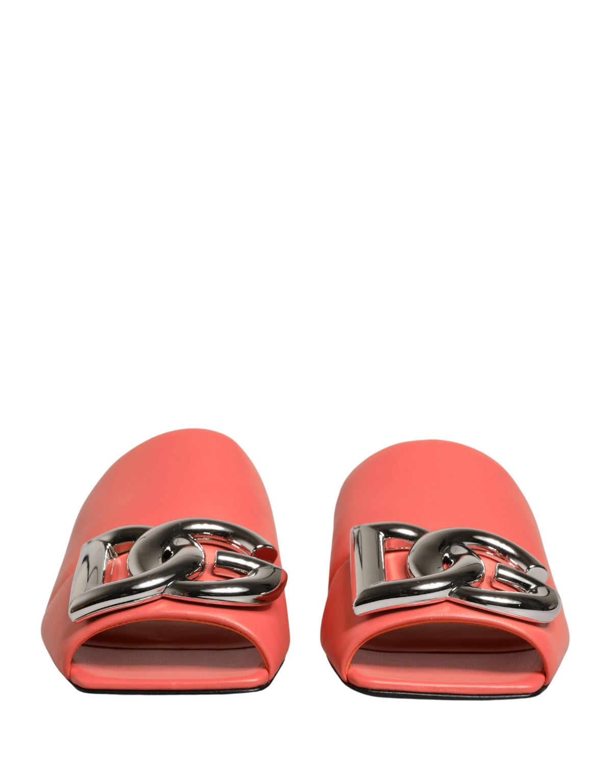 New Dolce & Gabbana Orange DG Logo Leather Flats Sandals Shoes