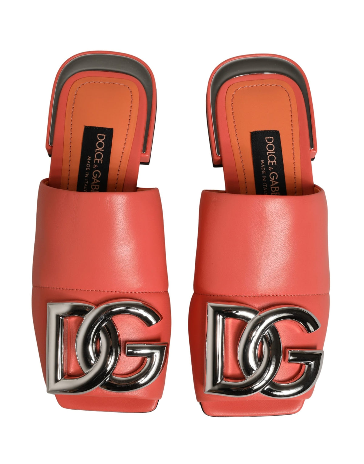 New Dolce & Gabbana Orange DG Logo Leather Flats Sandals Shoes
