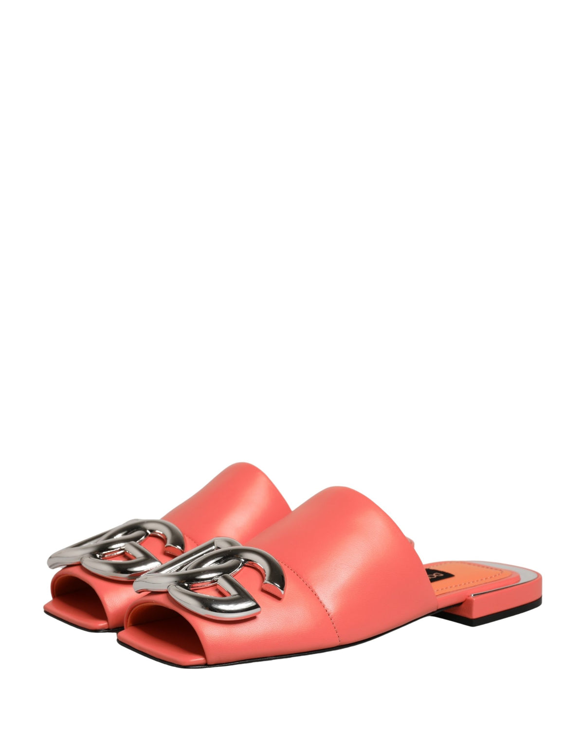 New Dolce & Gabbana Orange DG Logo Leather Flats Sandals Shoes