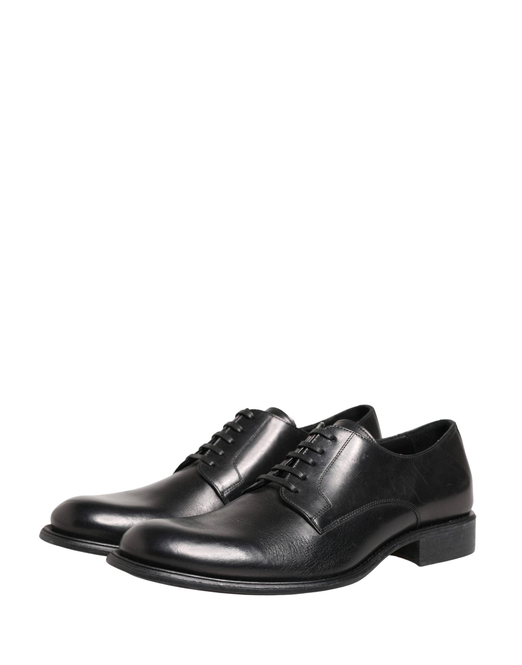Dolce & Gabbana Black Calfskin Leather Derby Men Dress Shoes
