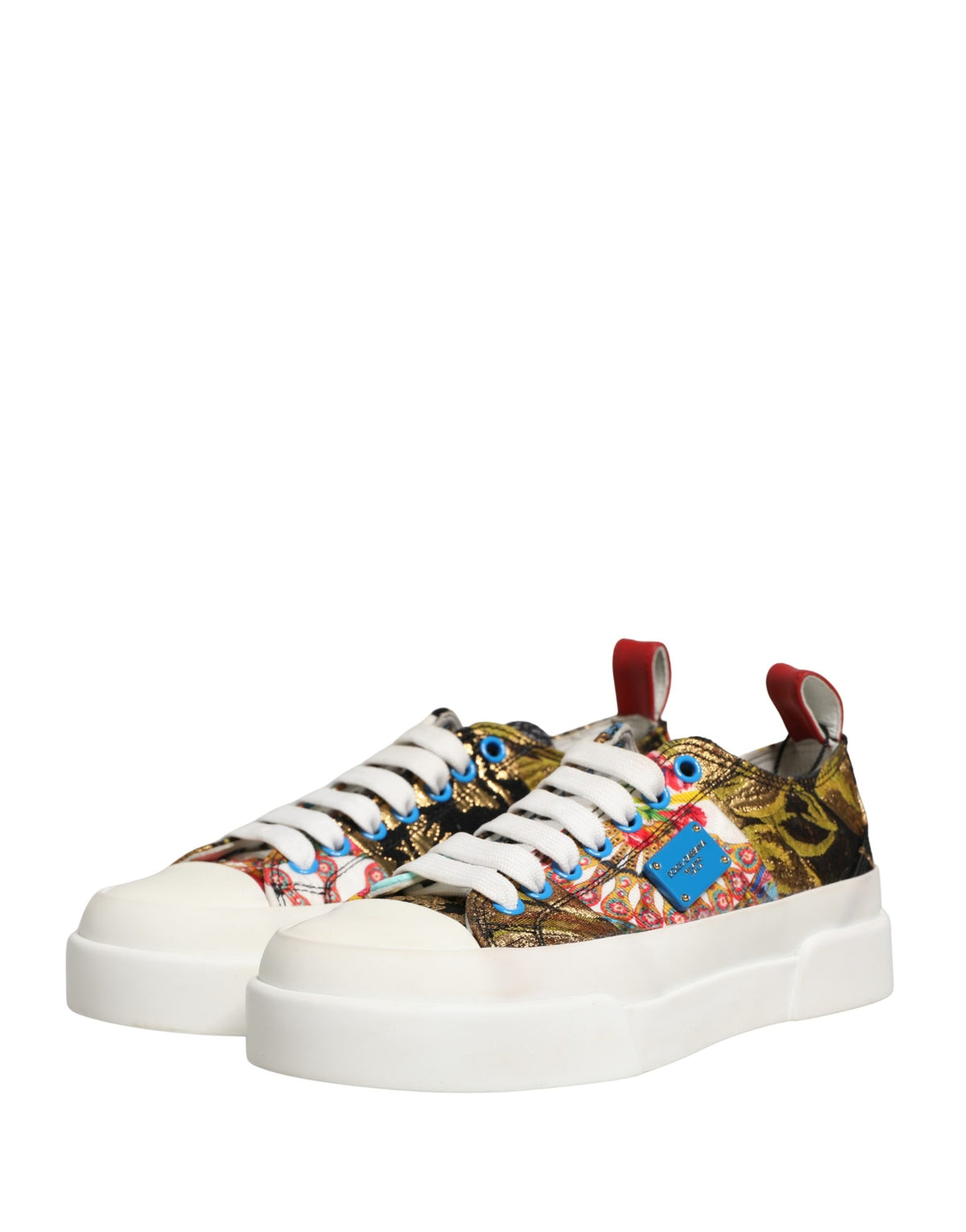New Dolce & Gabbana Multicolor Patchwork Low Top Sneakers Shoes