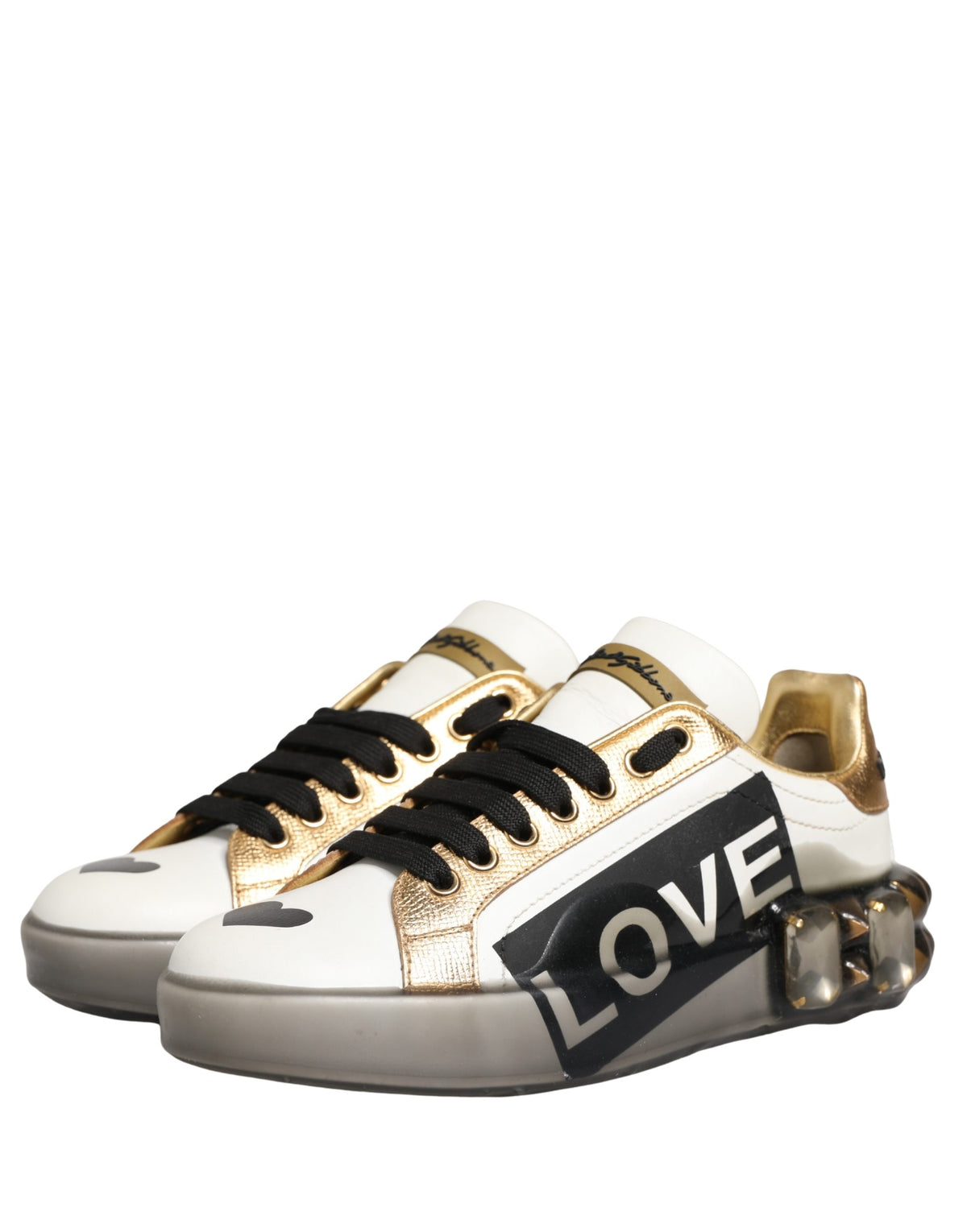 New Dolce & Gabbana Multicolor Crystal StuddedLOVE Sneakers Shoes