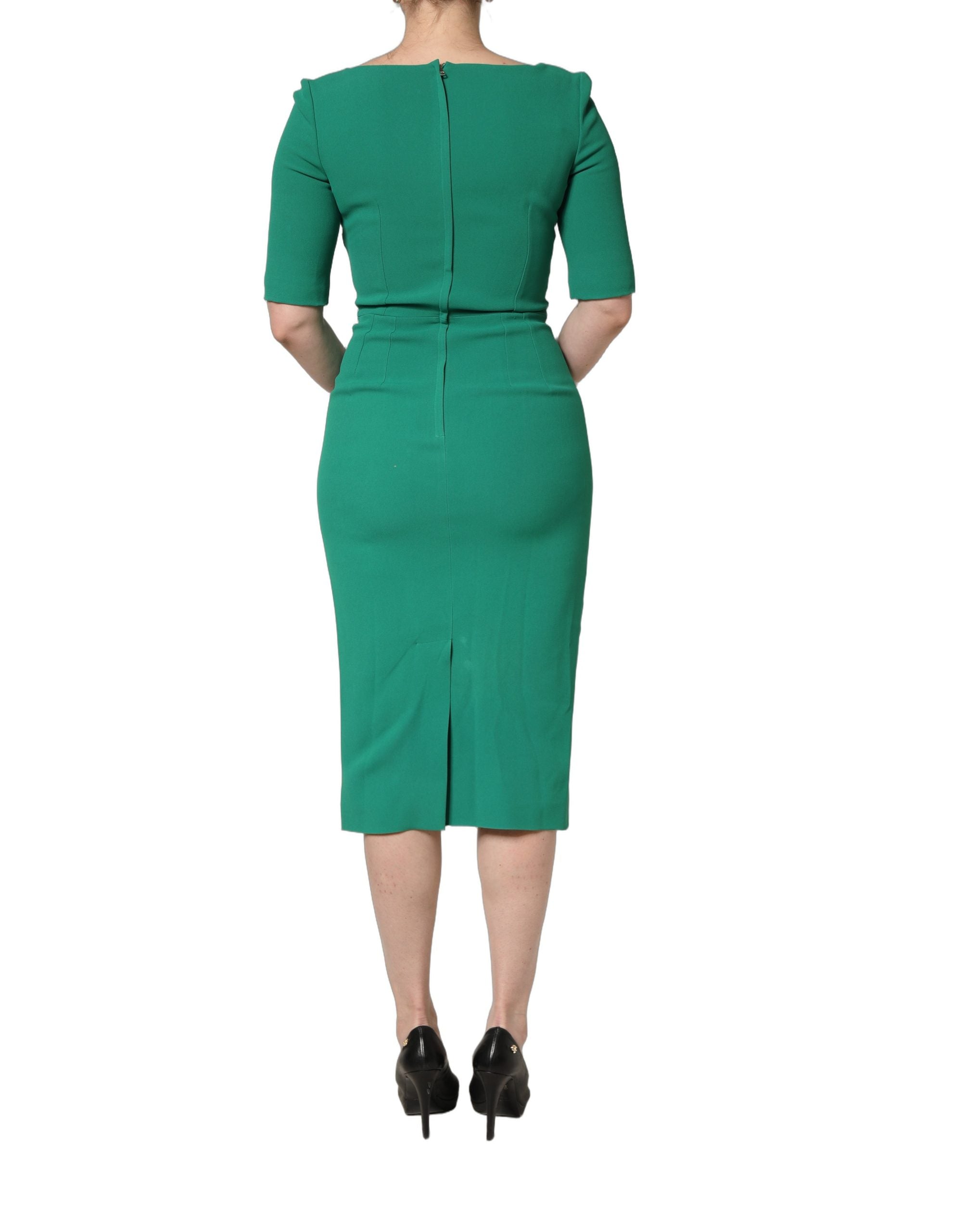 Dolce & Gabbana Green Short Sleeve Pencil Sheath Midi Dress