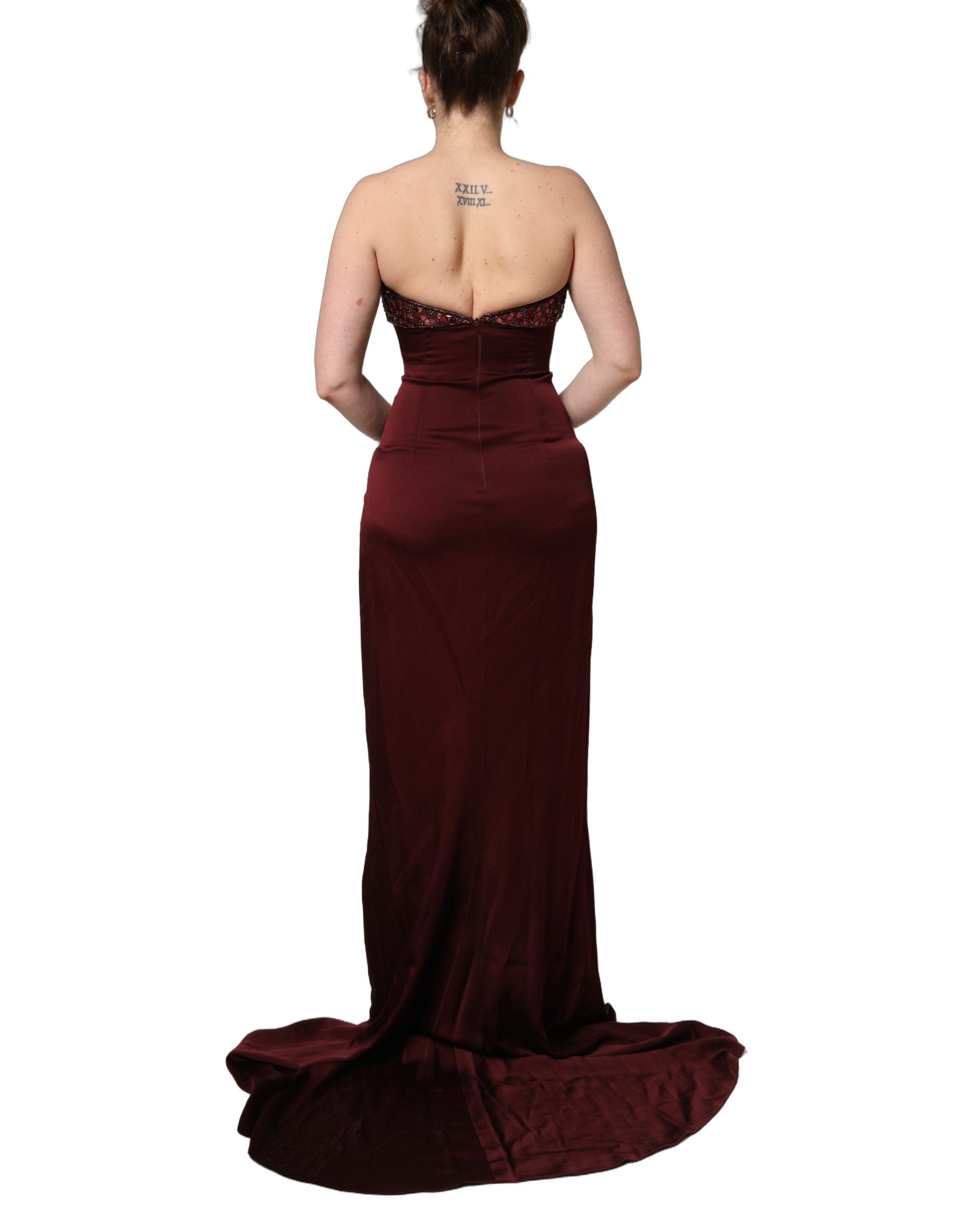 Dolce & Gabbana Maroon Embellished Vneck Evening Gown Dress