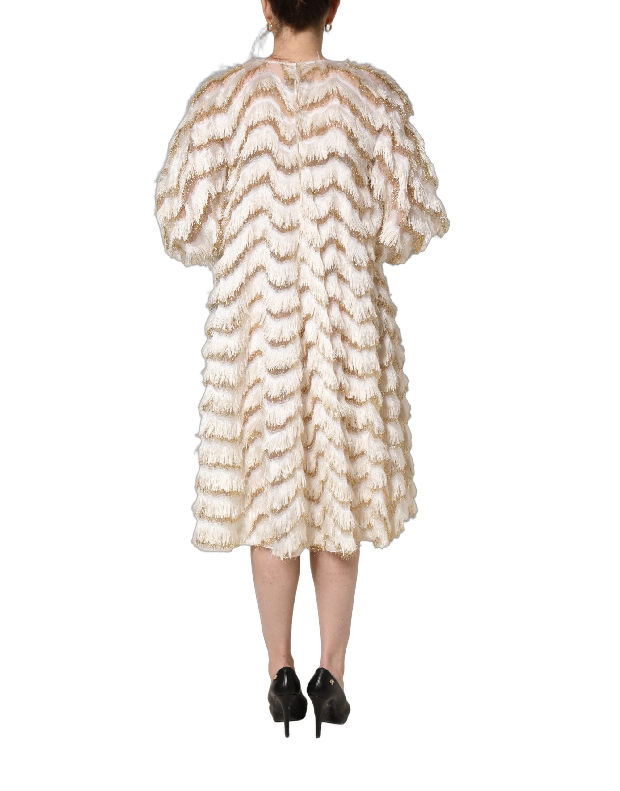 Dolce & Gabbana Ivory Fringe Layered Shift Midi Dress