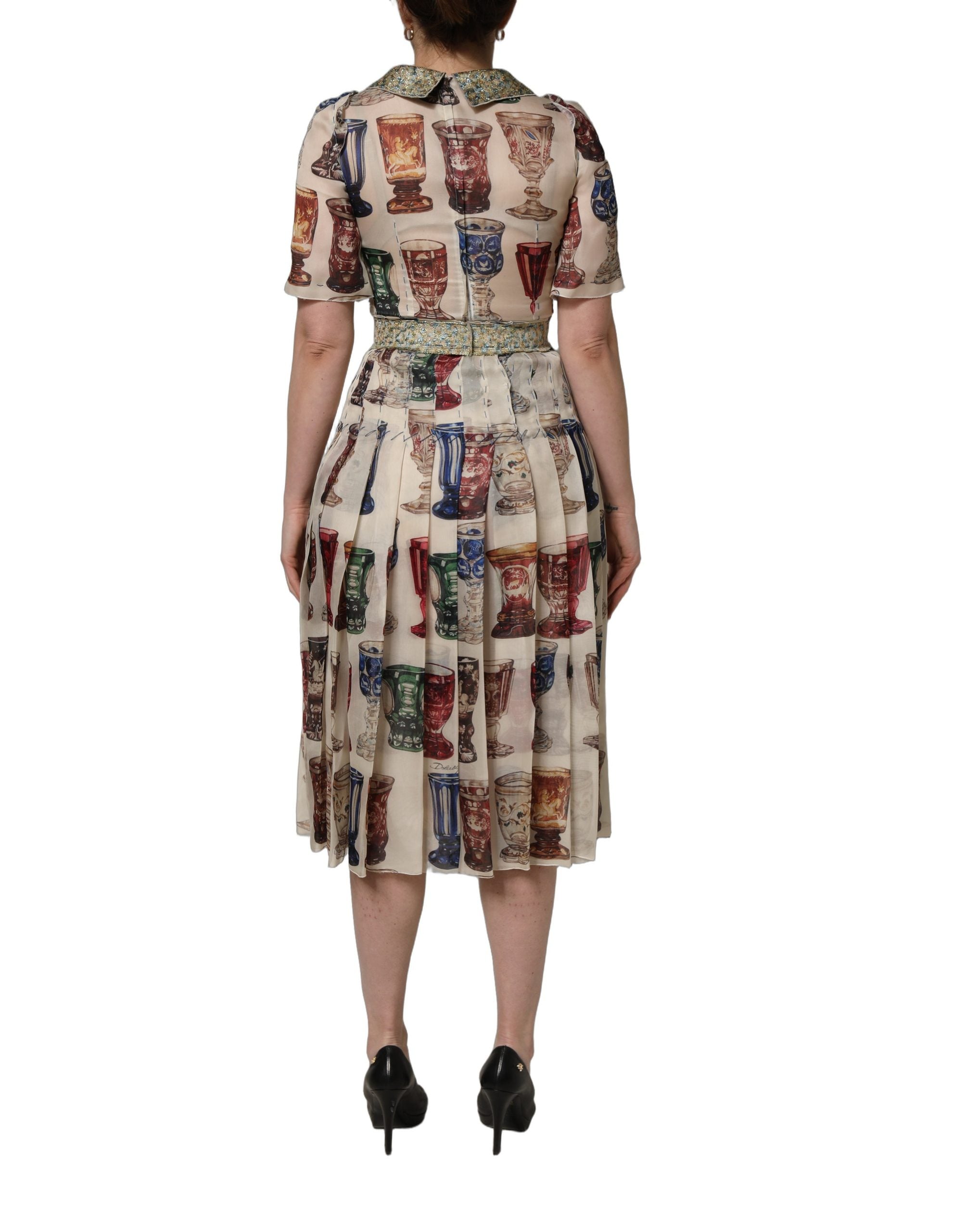 Dolce & Gabbana Multicolor Vintage Glassware Midi Dress