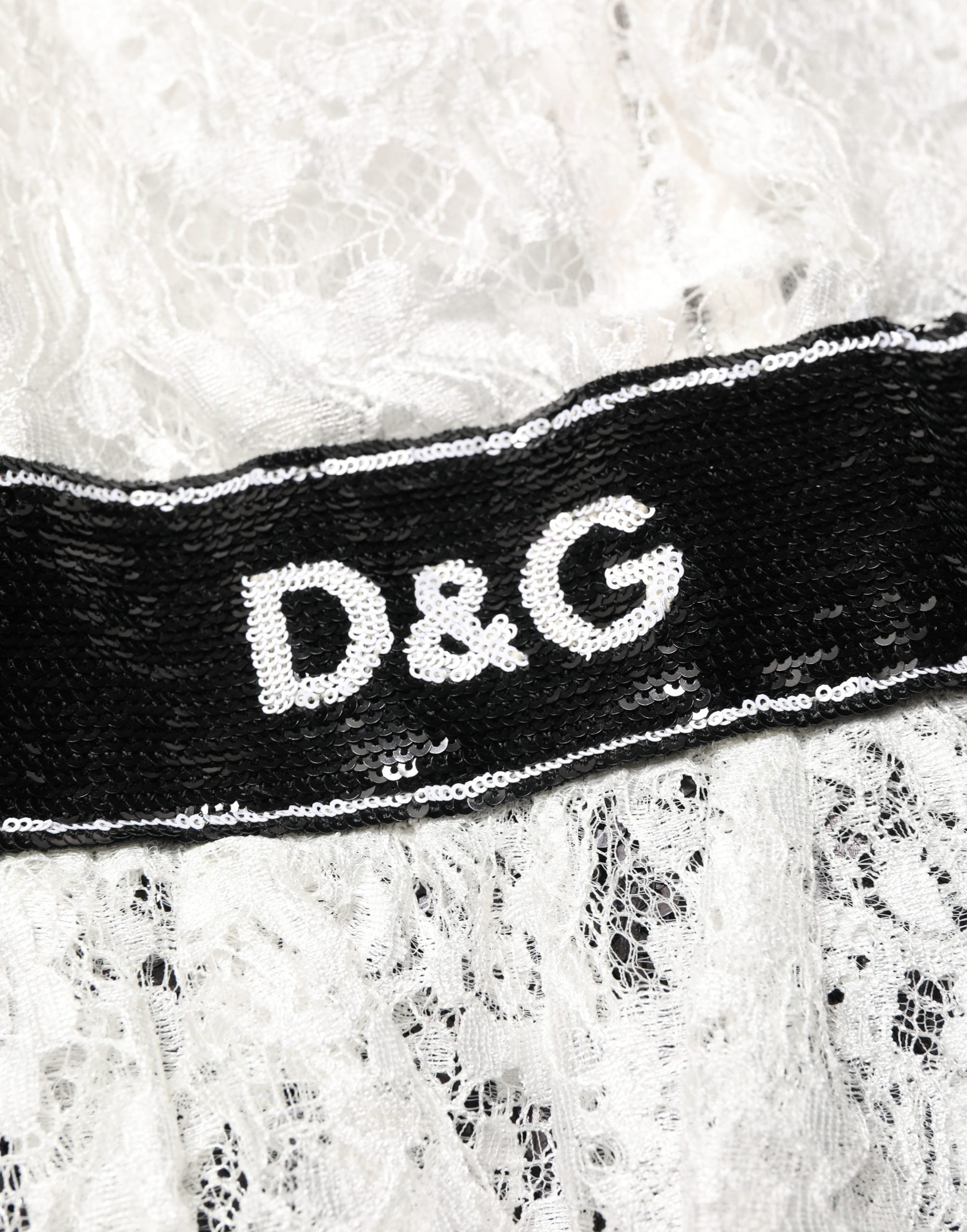 Dolce & Gabbana White Lace Top Embellished Black Skirt Dress