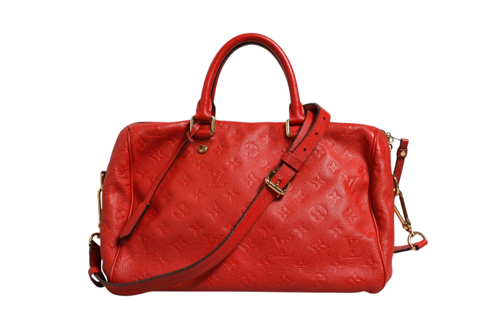 Pre-Owned Louis Vuitton Red Monogram Empreinte Speedy Bandouliere 30 red Women's B+ (Good — light signs of wear)