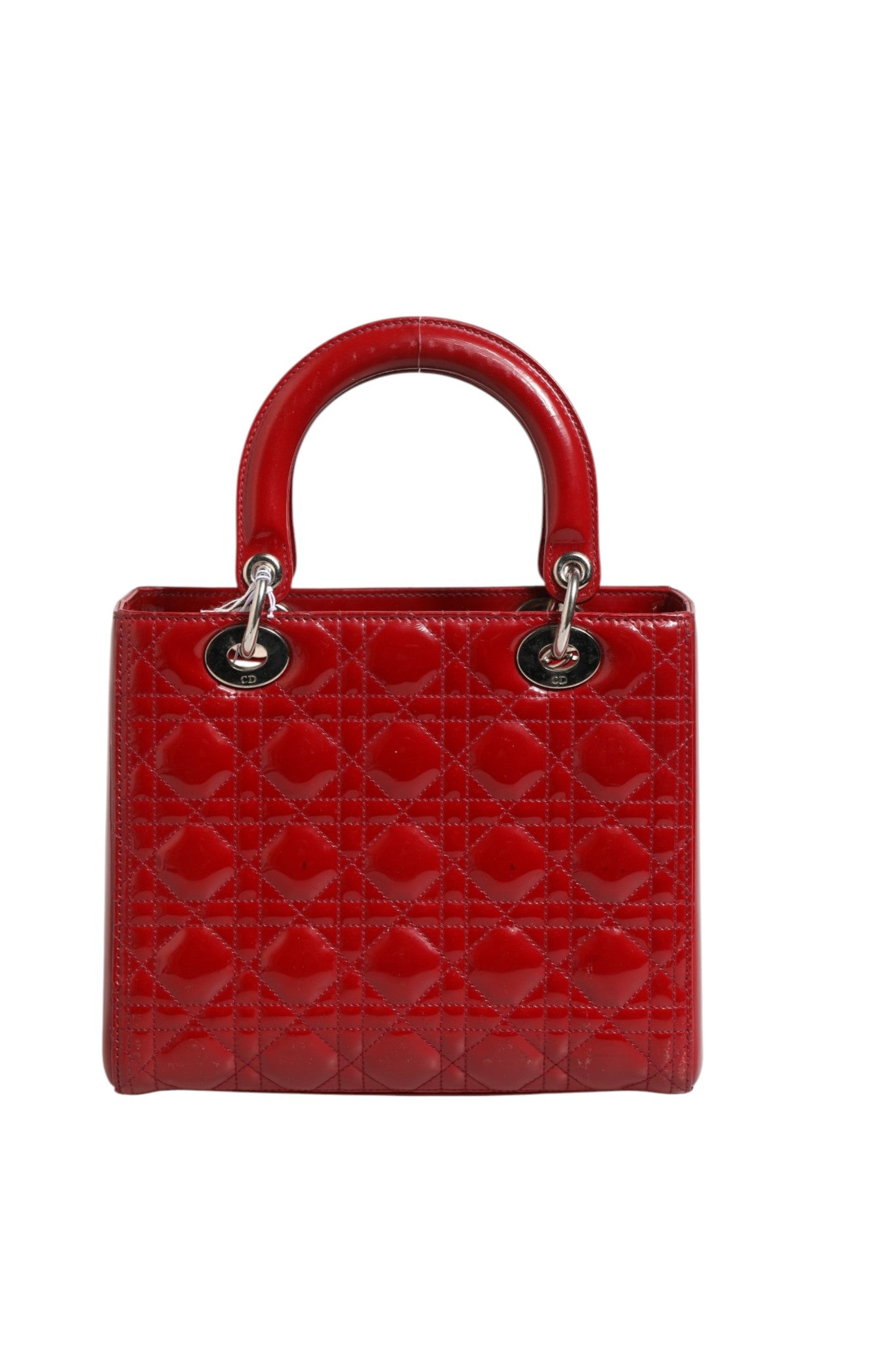Pre-Owned Christian Dior Cherry Red Patent Leather Cannage Quilting Small Lady Dior Bag Red Women's B+ (Good — light signs of wear)