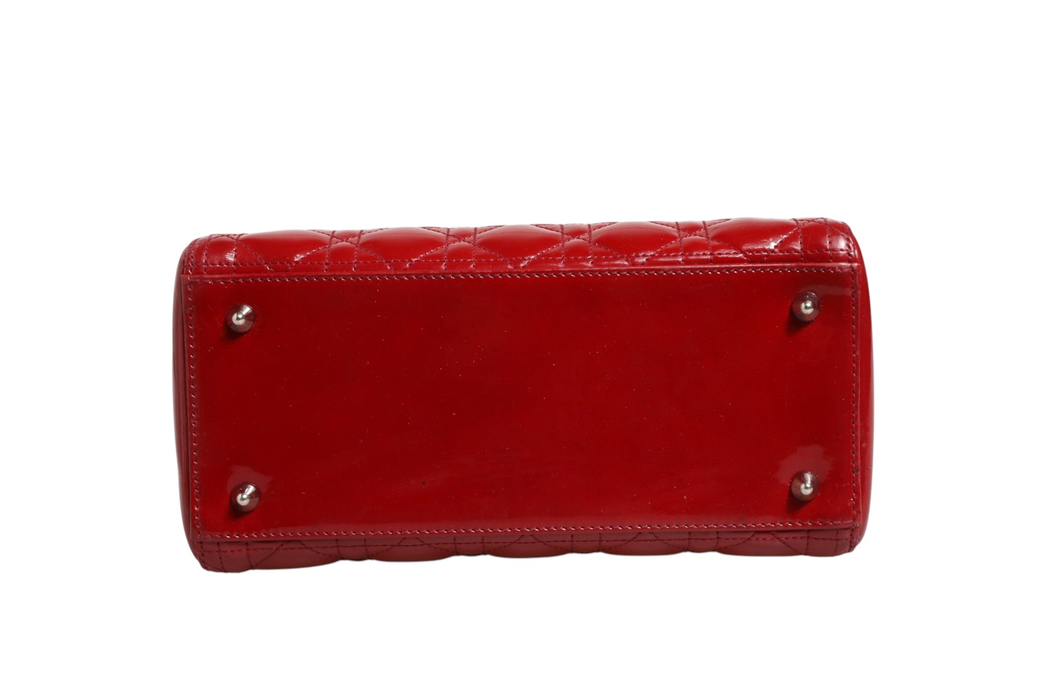 Pre-Owned Christian Dior Cherry Red Patent Leather Cannage Quilting Small Lady Dior Bag Red Women's B+ (Good — light signs of wear)