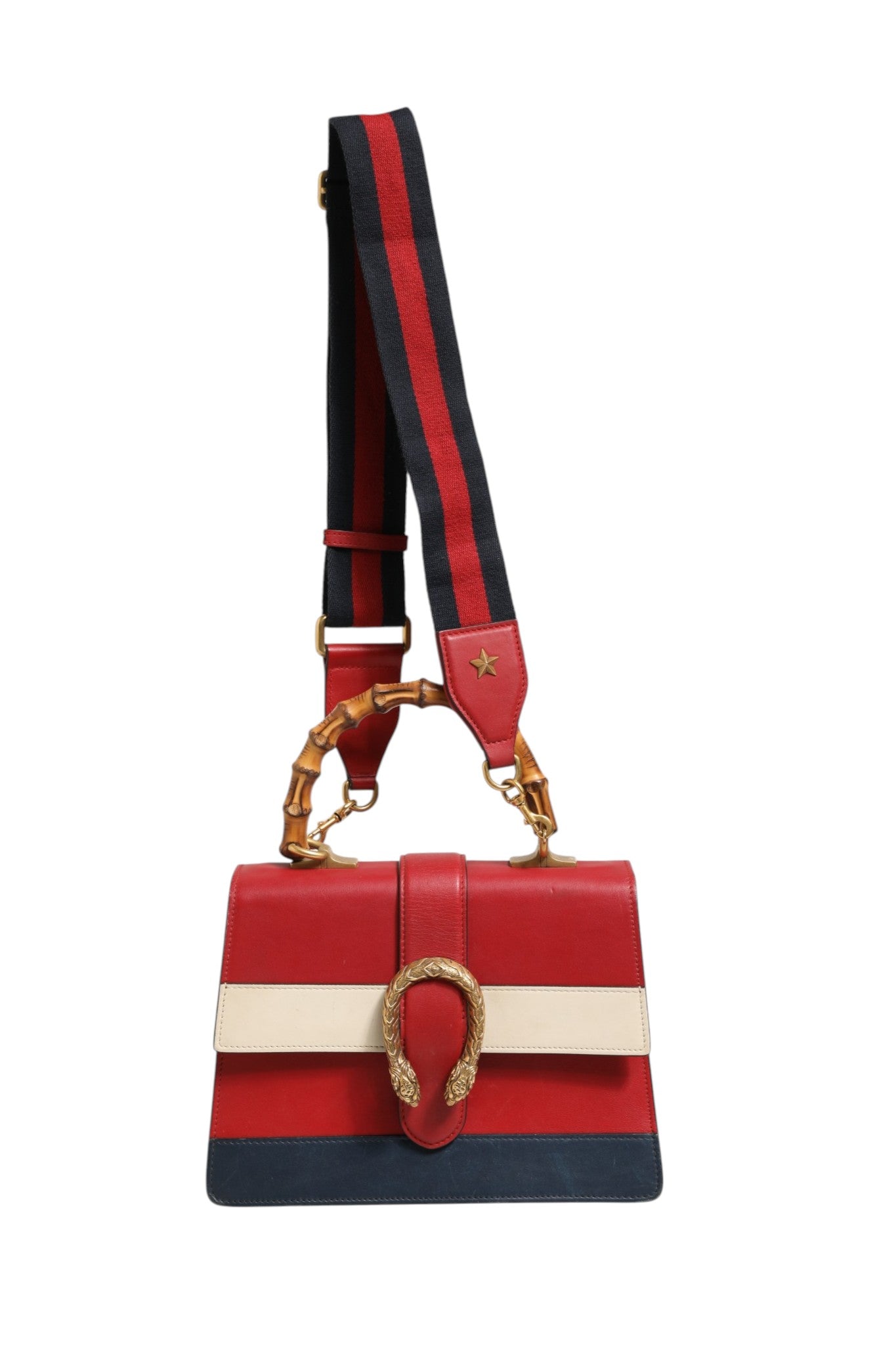 Pre-Owned Gucci Dionysus Bamboo Medium Top Handle Bag White Blue Red Red Women's B+ (Good — light signs of wear)
