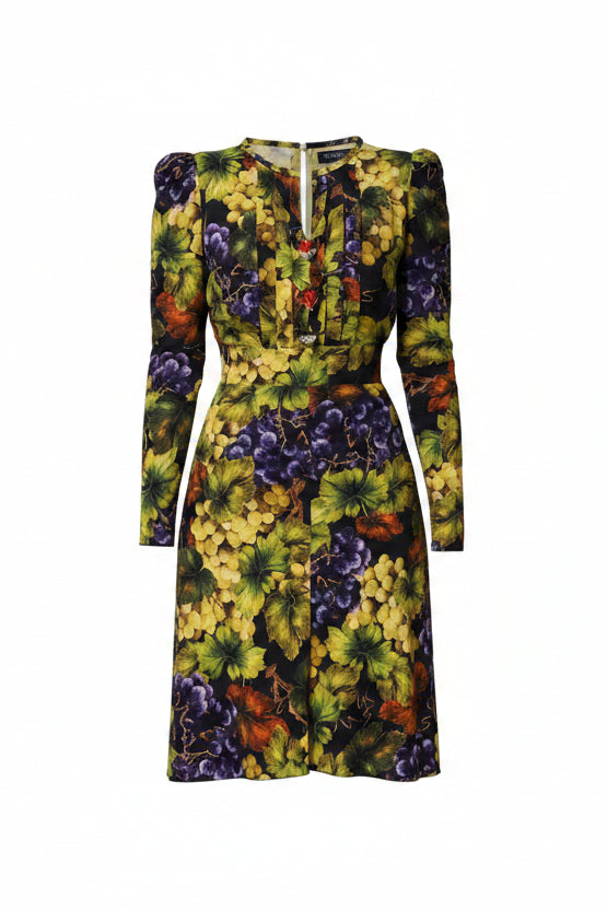 Dolce & Gabbana Multicolor Grape Print LongSleeve Midi Dress