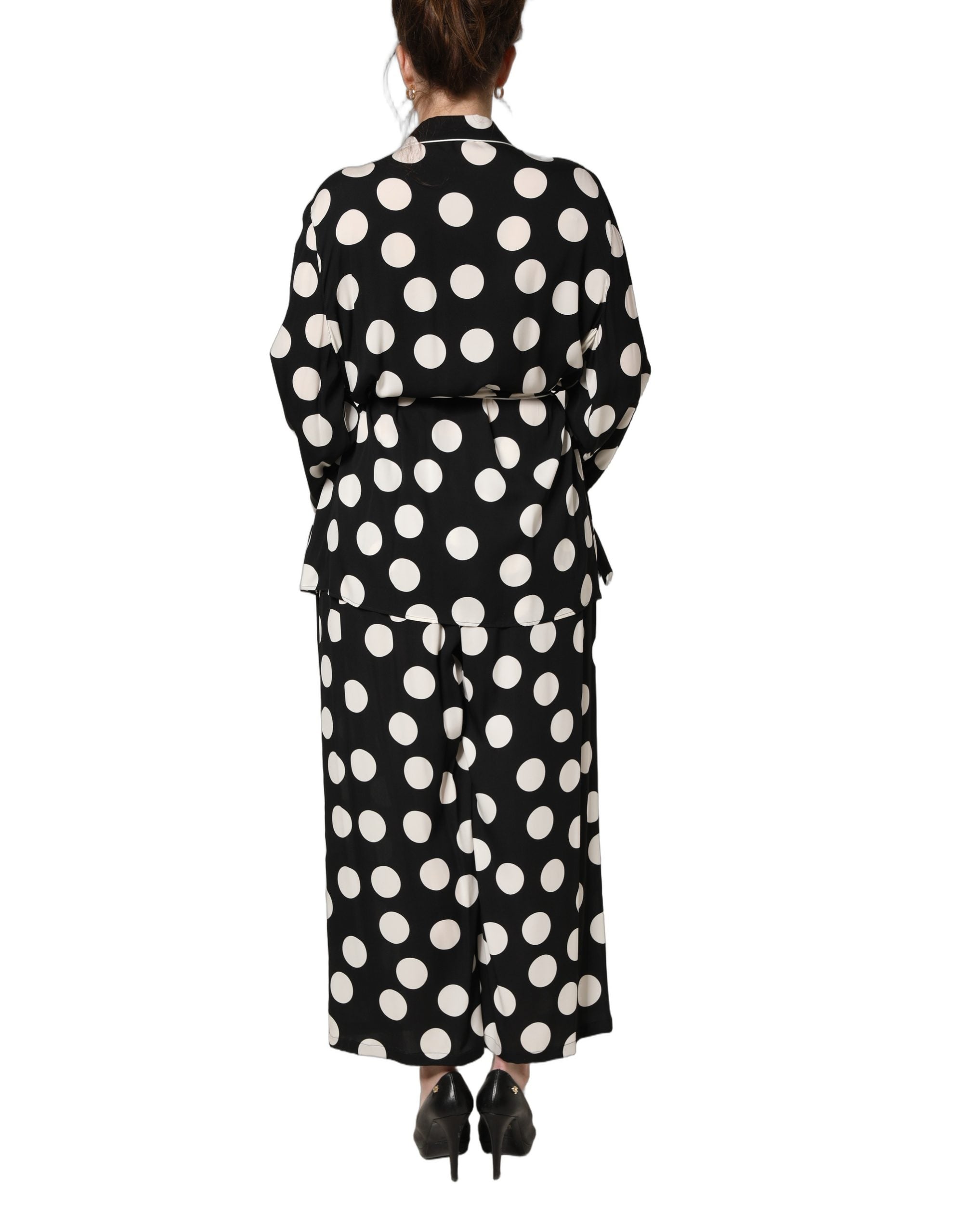 Dolce & Gabbana Black White Polka Dot Pajama 2 Piece Set Sleepwear