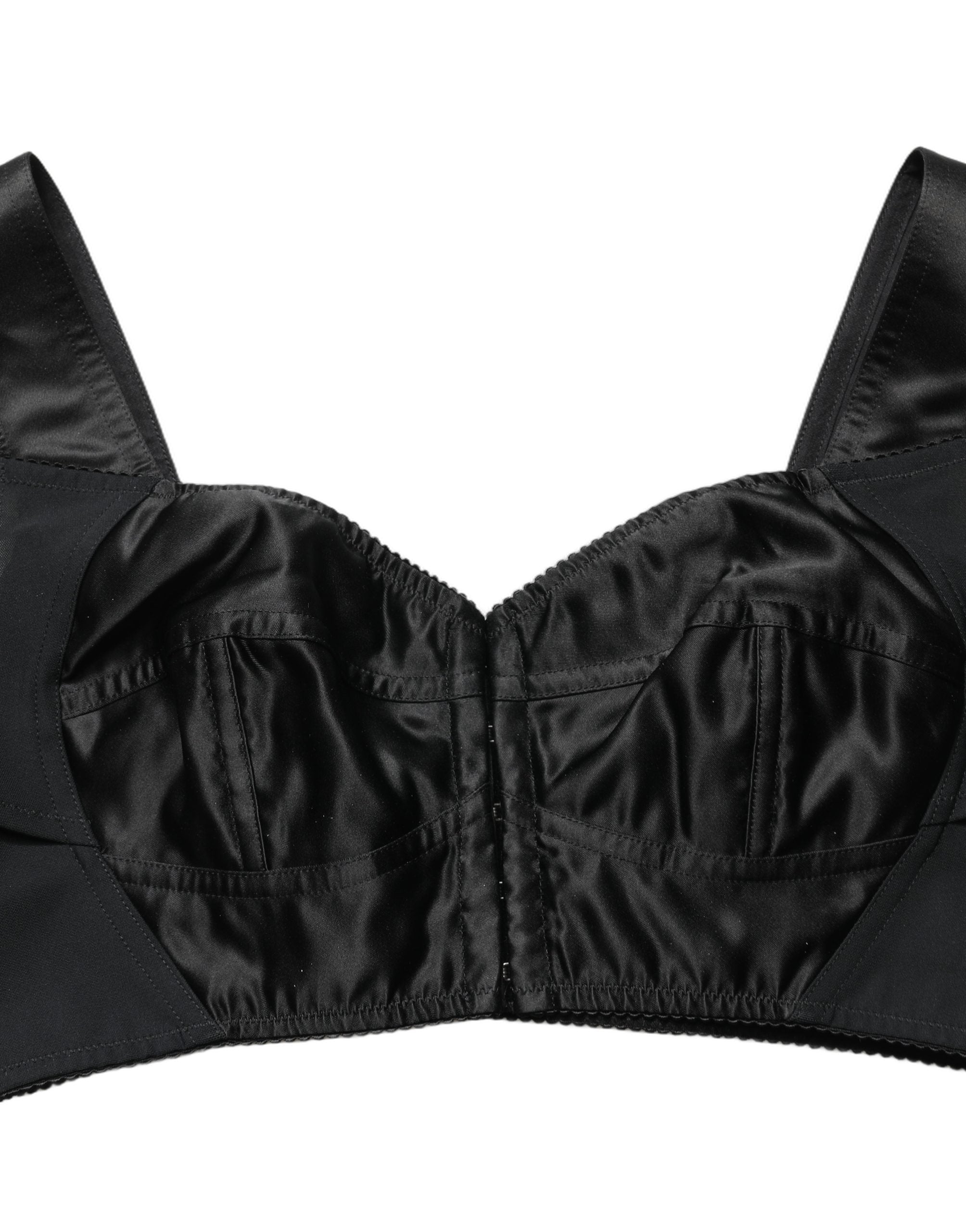 Dolce & Gabbana Black Satin Nylon Corset Sleeveless Cropped Top
