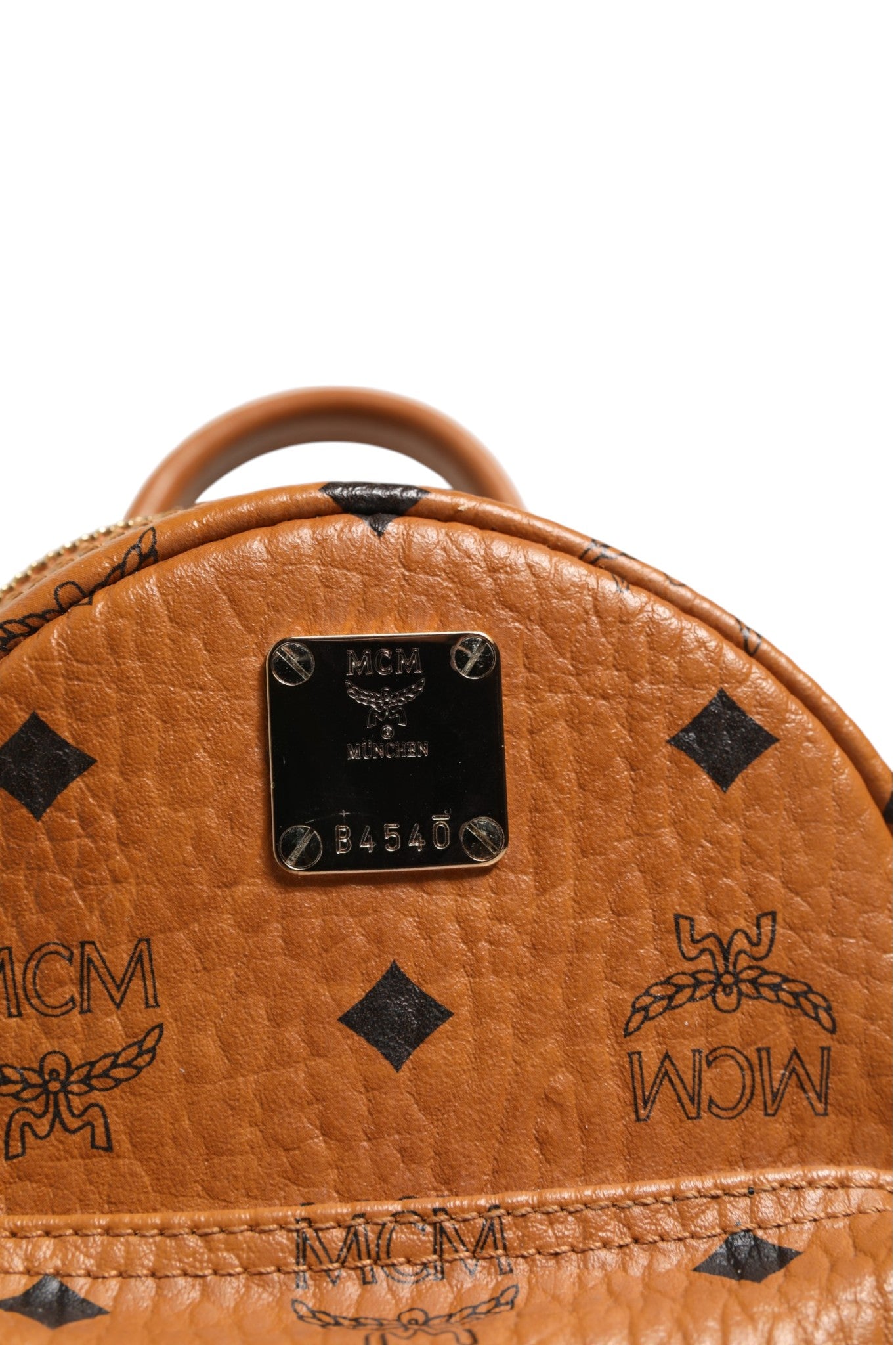 Pre-Owned MCM Stark Mini Backpack in Visetos Cognac Brown Women's B+ (Good — light signs of wear)
