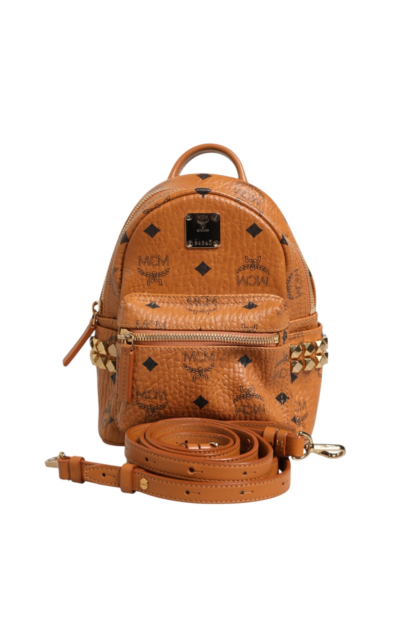 Pre-Owned MCM Stark Mini Backpack in Visetos Cognac Brown Women's B+ (Good — light signs of wear)