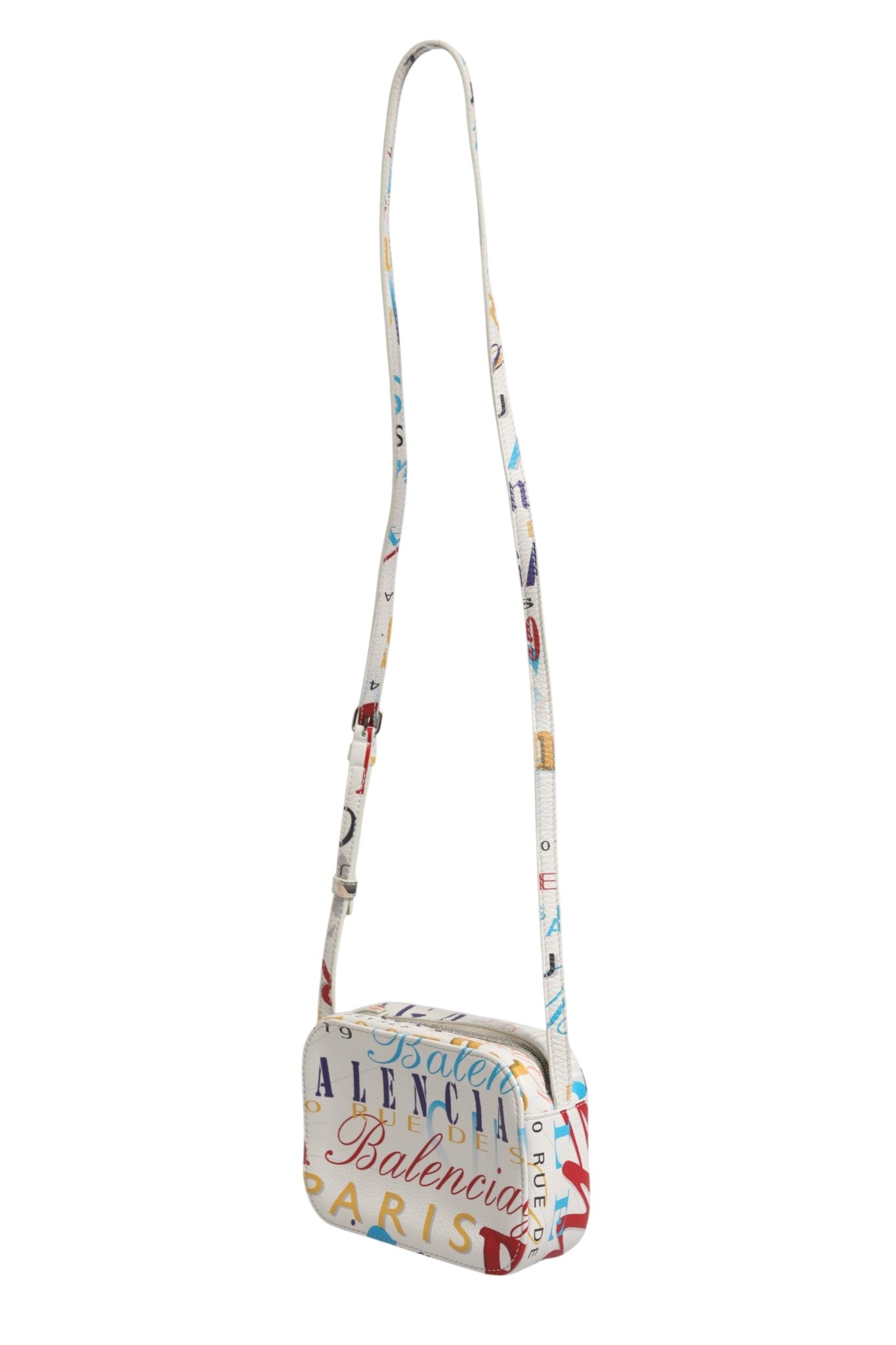 Pre-Owned Balenciaga White Graffiti Print Leather Mini City Handbag White, Red, Blue Women's B+ (Good — light signs of wear)