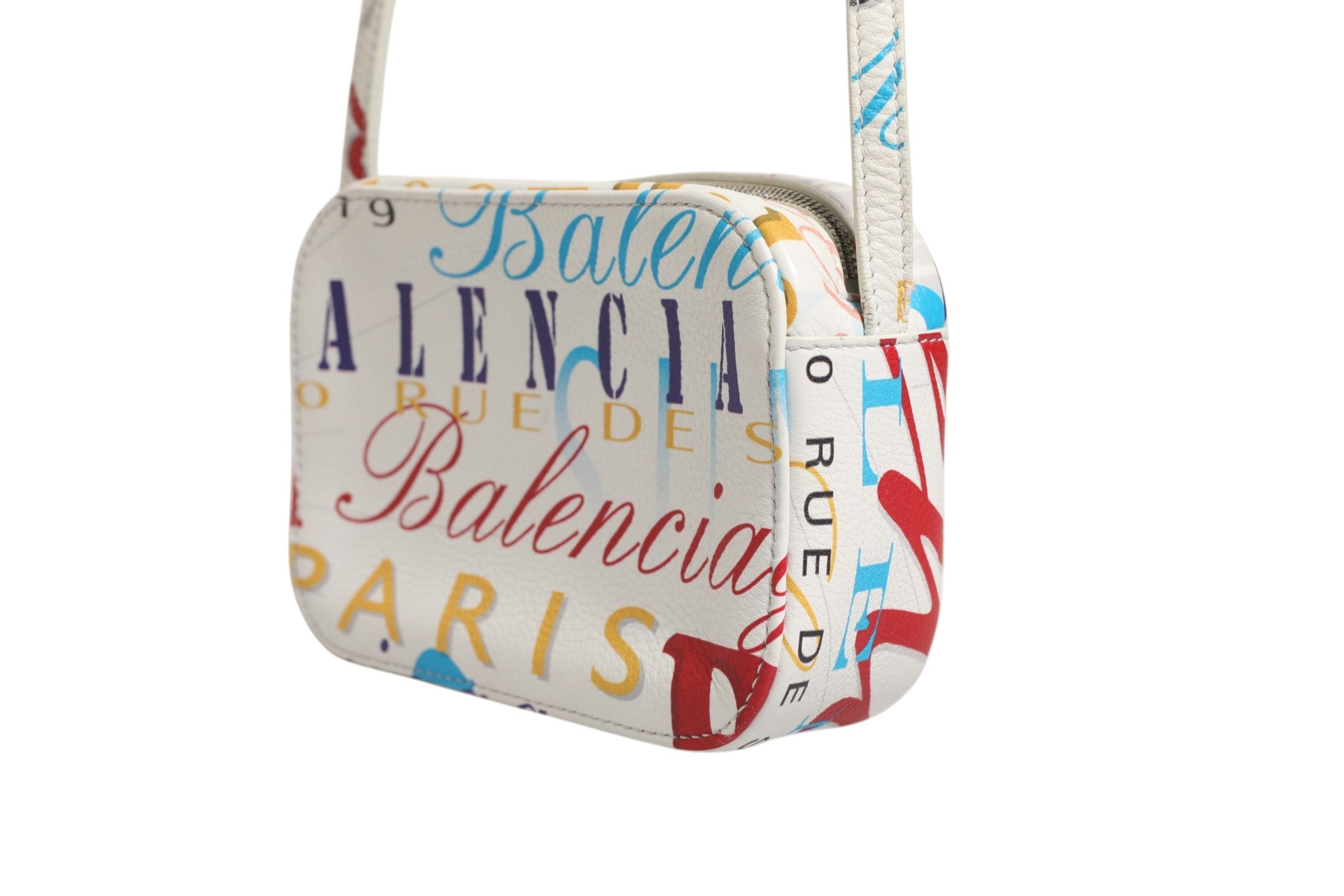 Pre-Owned Balenciaga White Graffiti Print Leather Mini City Handbag White, Red, Blue Women's B+ (Good — light signs of wear)