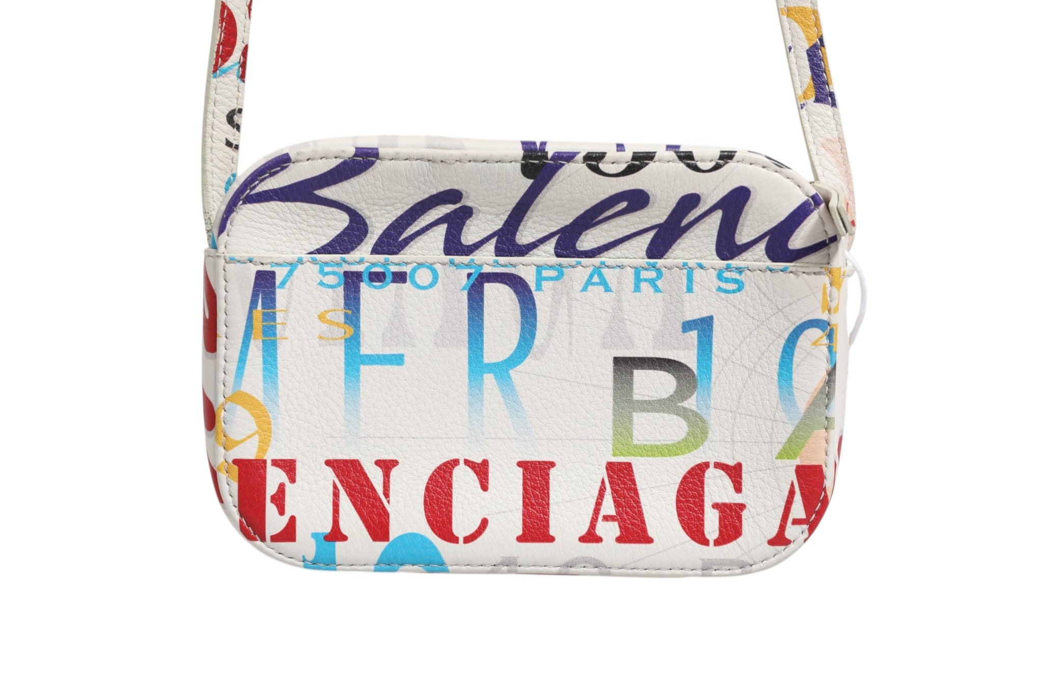 Pre-Owned Balenciaga White Graffiti Print Leather Mini City Handbag White, Red, Blue Women's B+ (Good — light signs of wear)