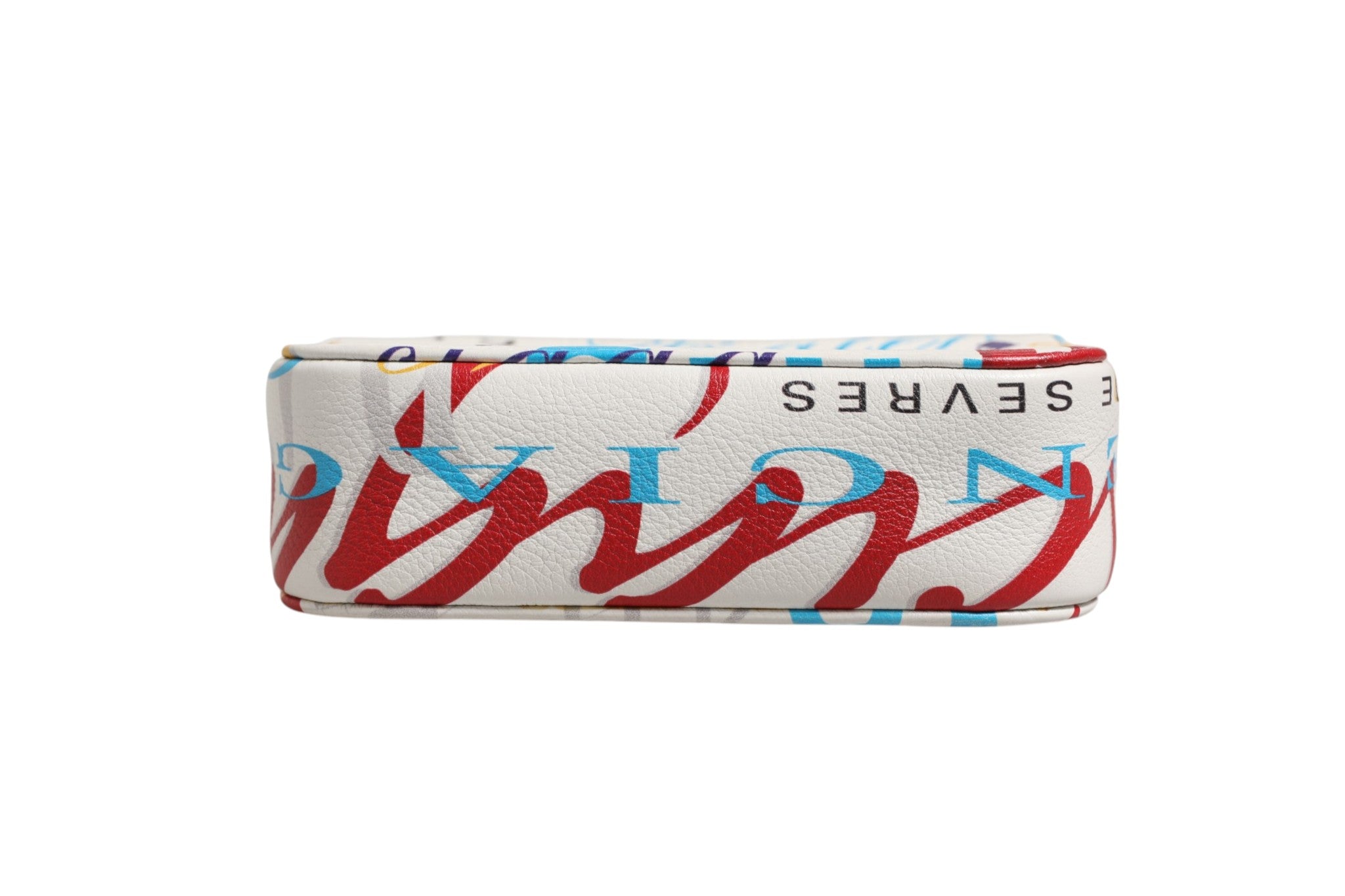 Pre-Owned Balenciaga White Graffiti Print Leather Mini City Handbag White, Red, Blue Women's B+ (Good — light signs of wear)