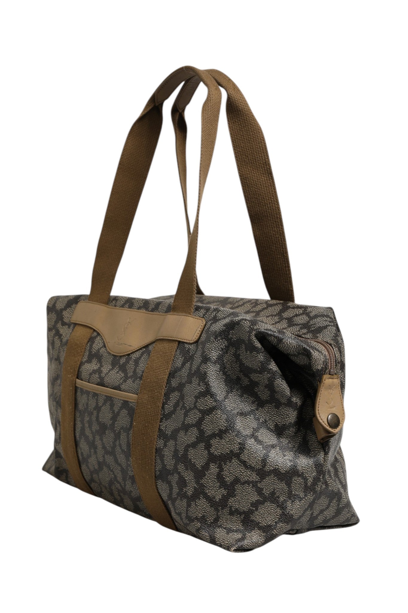 Pre-Owned Saint Laurent Green and Brown Pattern Canvas Duffel Bag Brown Women's AB (Very Good — between Lightly Used and Used)