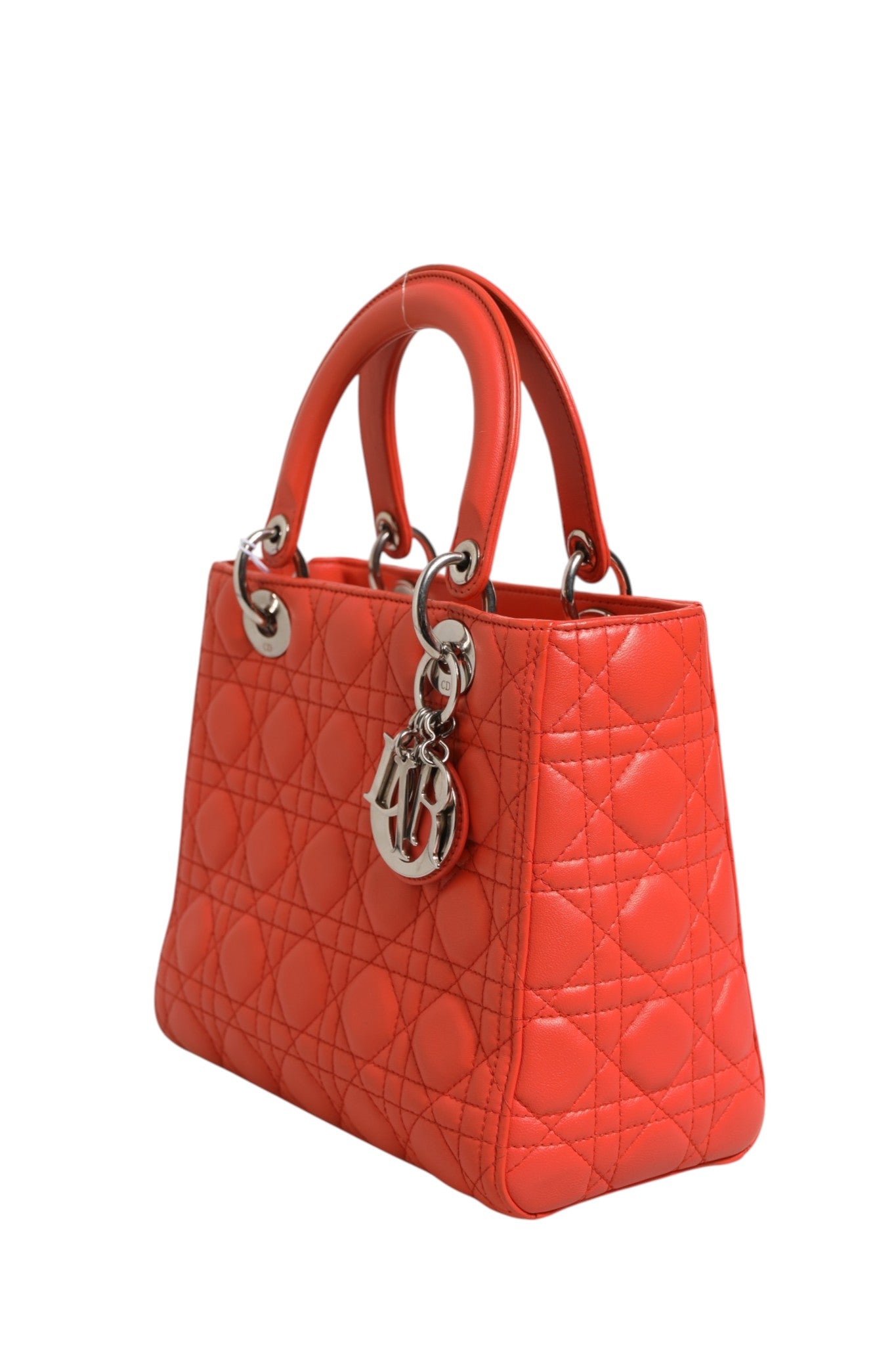Pre-Owned Christian Dior Orange Cannage Lambskin Leather Lady Dior Bag Orange Women's AB (Very Good — between Lightly Used and Used)