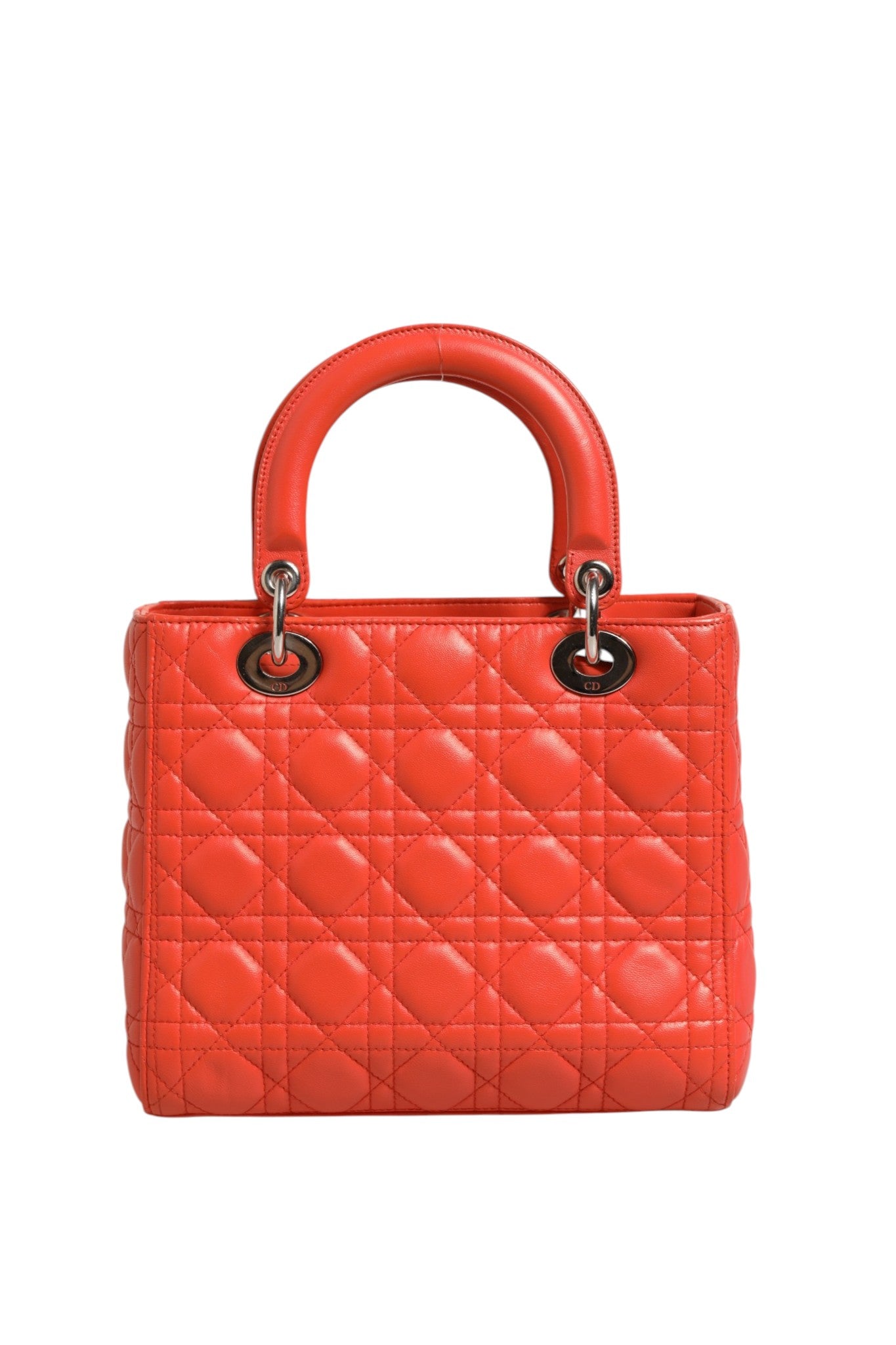 Pre-Owned Christian Dior Orange Cannage Lambskin Leather Lady Dior Bag Orange Women's AB (Very Good — between Lightly Used and Used)