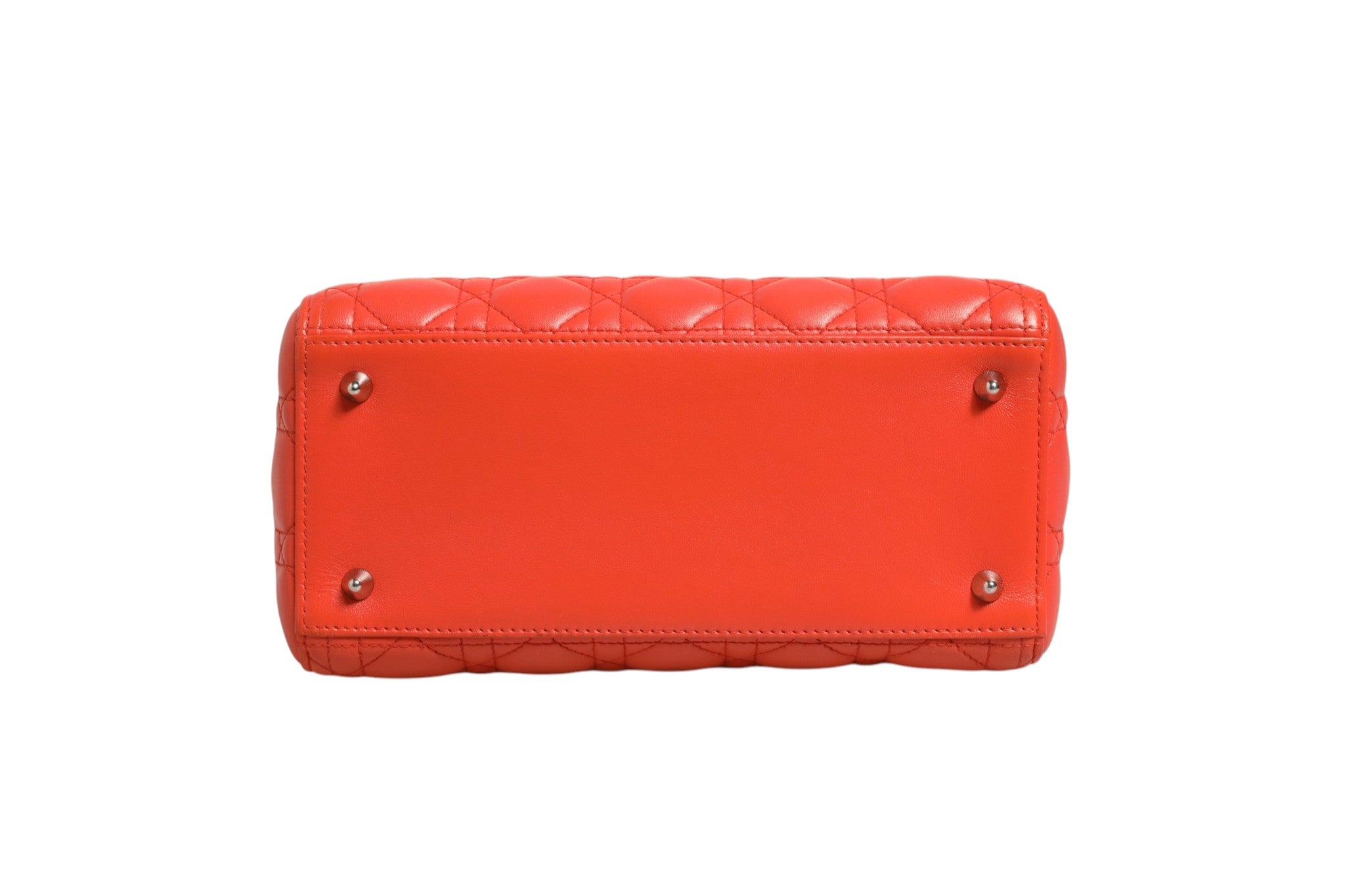 Pre-Owned Christian Dior Orange Cannage Lambskin Leather Lady Dior Bag Orange Women's AB (Very Good — between Lightly Used and Used)
