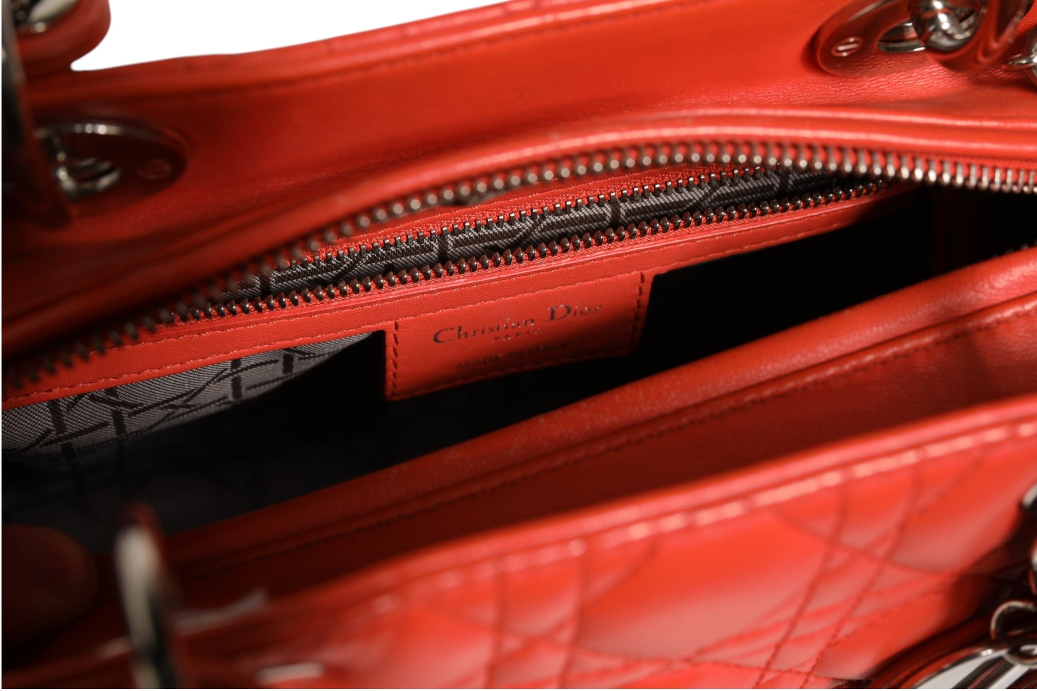 Pre-Owned Christian Dior Orange Cannage Lambskin Leather Lady Dior Bag Orange Women's AB (Very Good — between Lightly Used and Used)