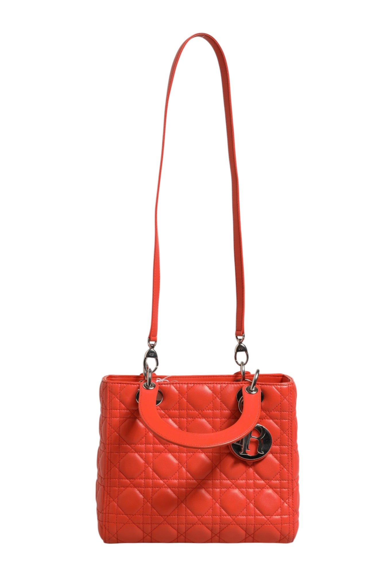 Pre-Owned Christian Dior Orange Cannage Lambskin Leather Lady Dior Bag Orange Women's AB (Very Good — between Lightly Used and Used)