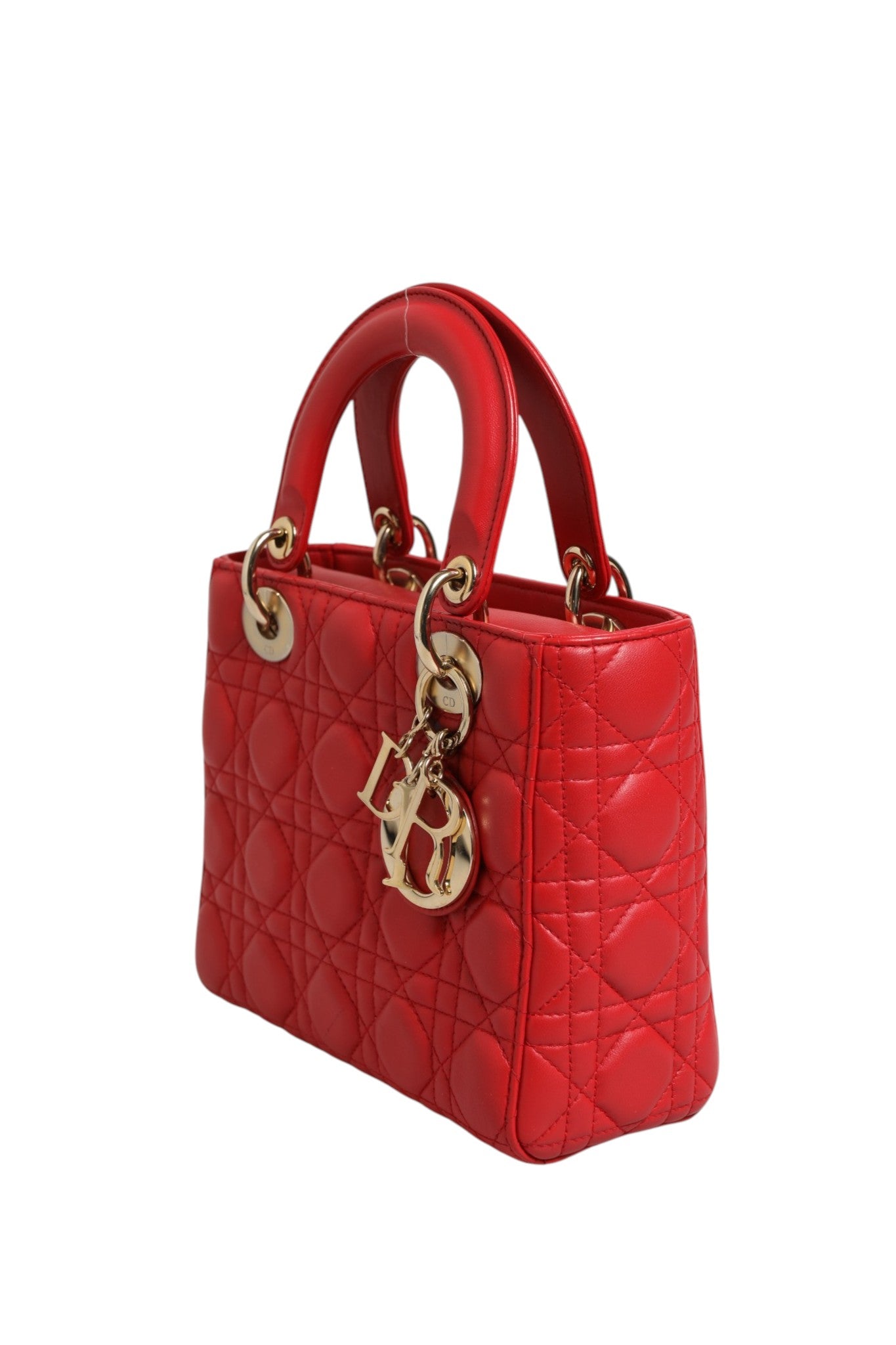 Pre-Owned Christian Dior Lady Dior Cannage Leather Handbag Red Women's B+ (Good — light signs of wear)