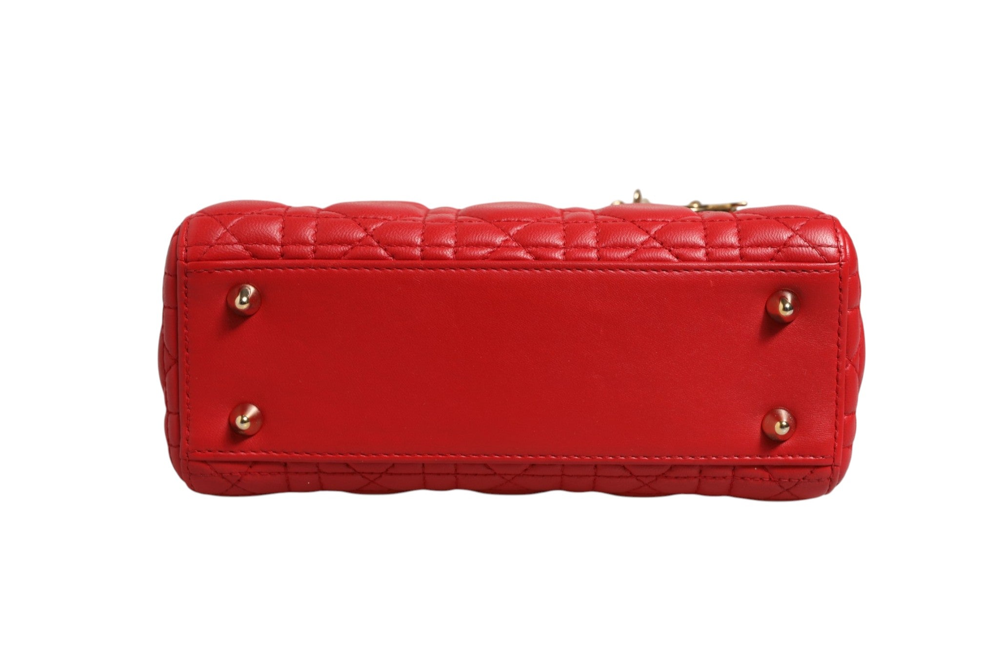 Pre-Owned Christian Dior Lady Dior Cannage Leather Handbag Red Women's B+ (Good — light signs of wear)